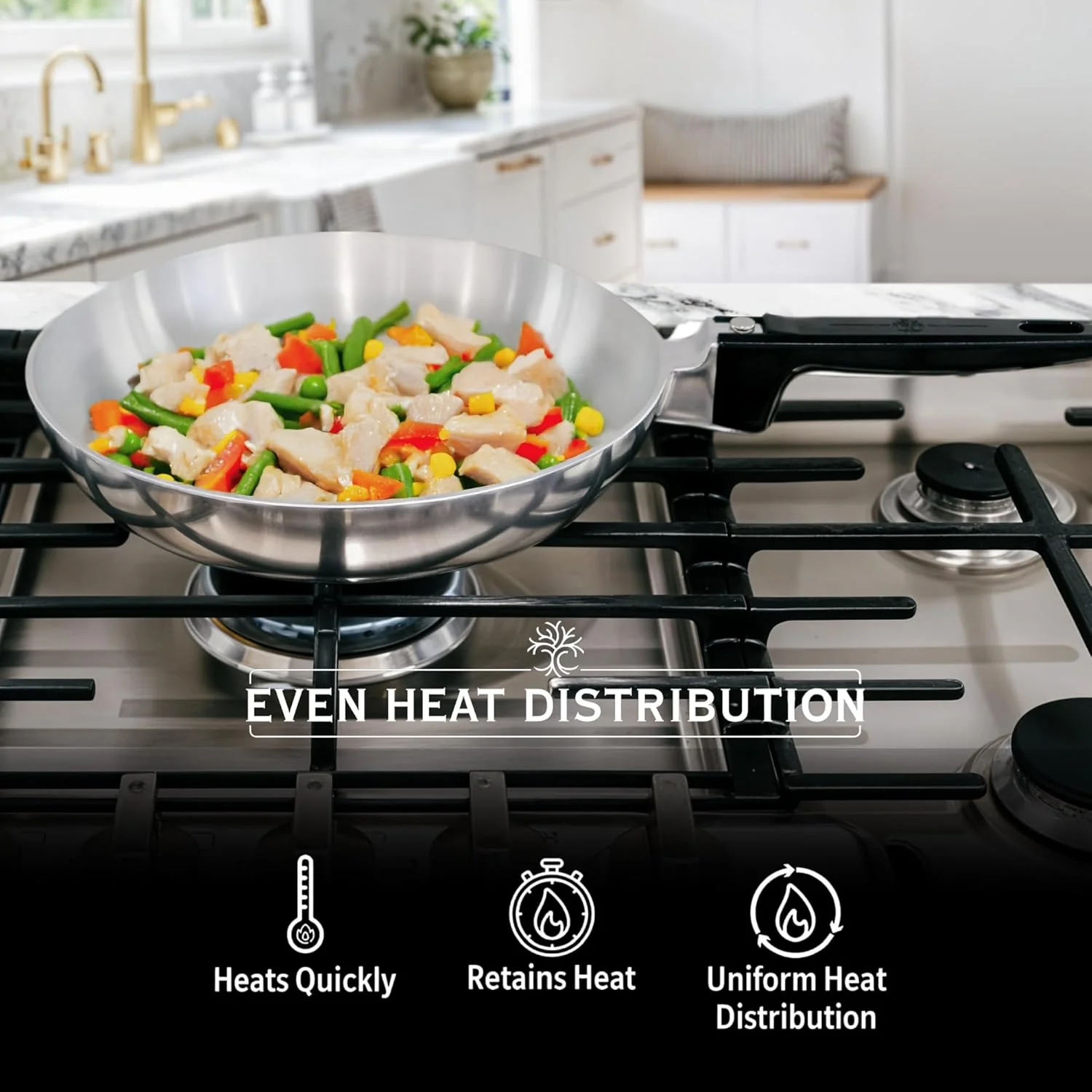 13-Inch Chef Skillet – Quick & Even Heat Distribution – Lightweight Cast Aluminum Frying Pan - Image 3