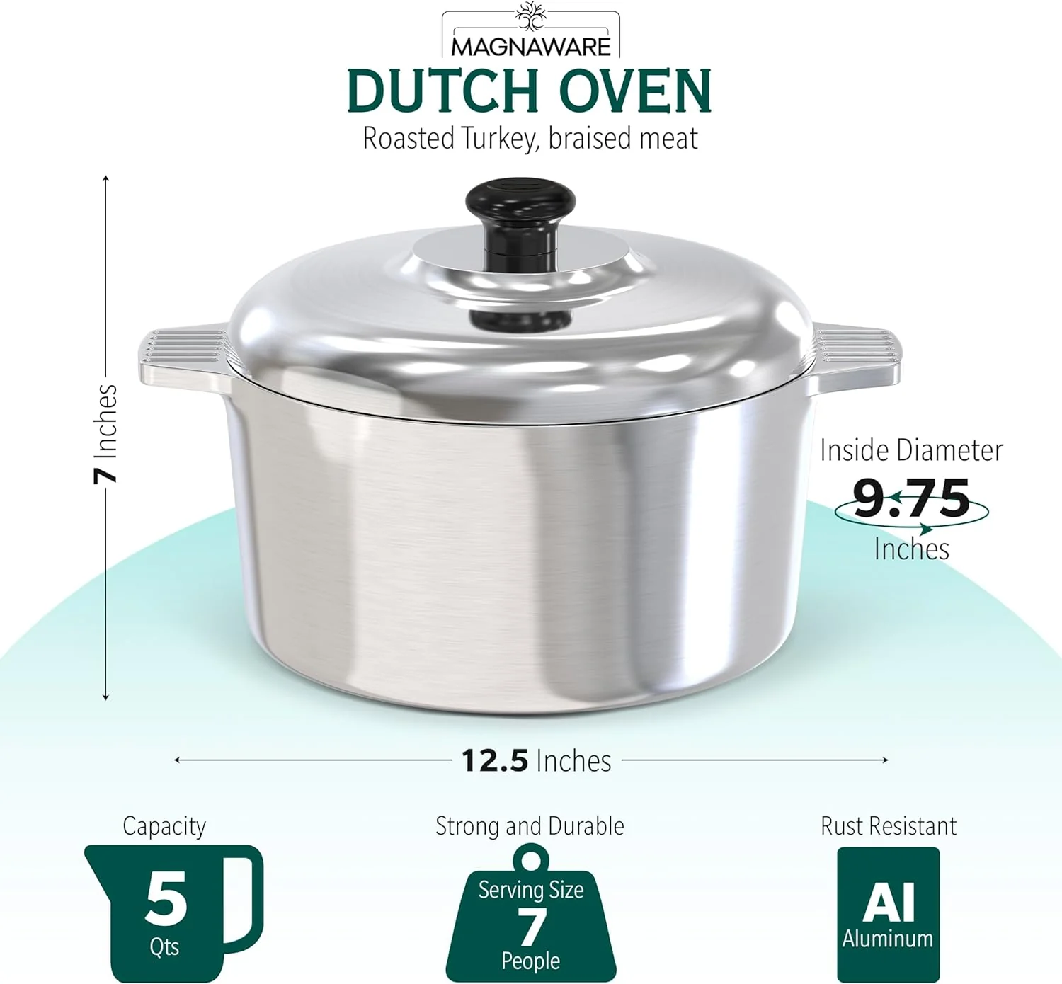 3 Quarts Round Dutch Oven with Lid - Image 3