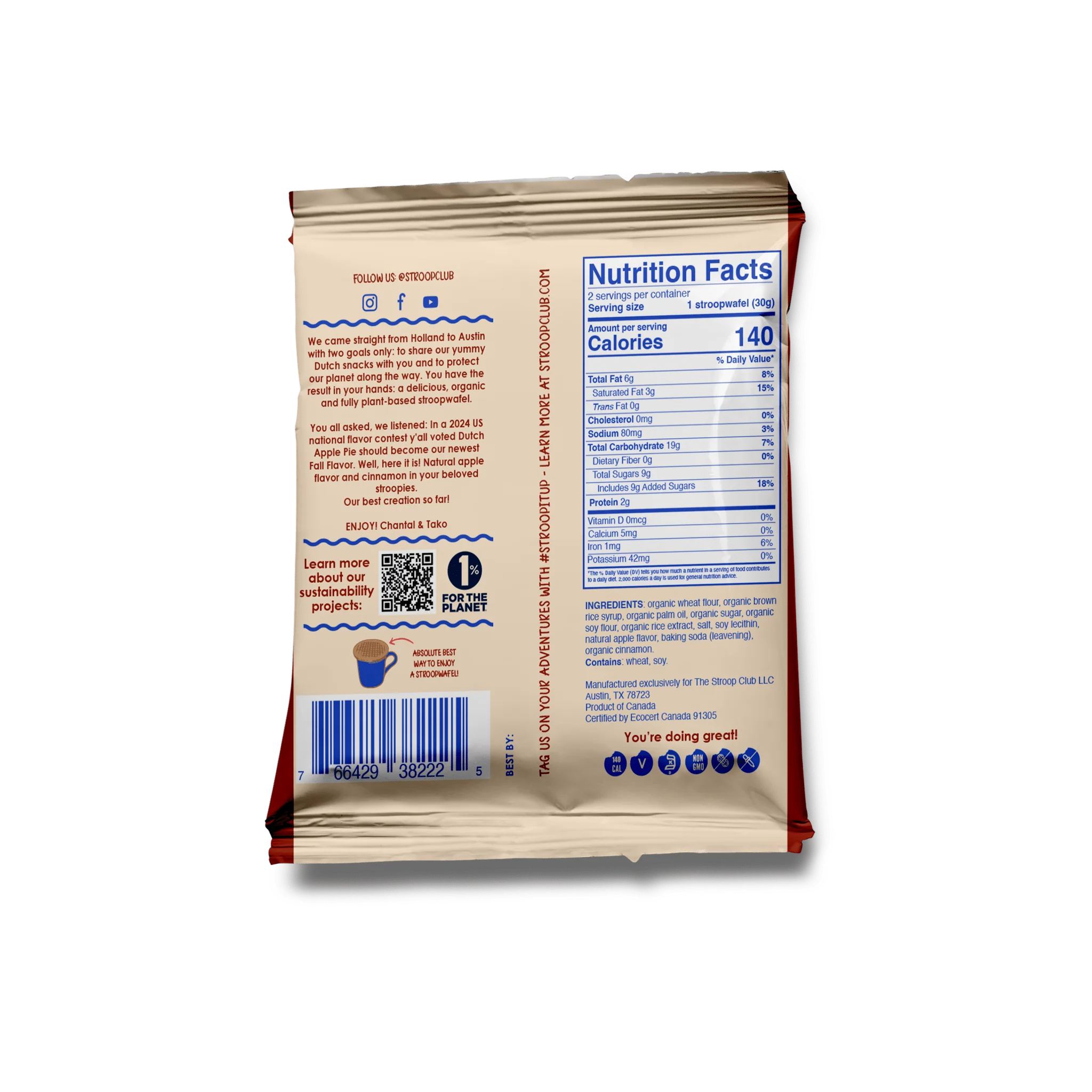 Apple Pie Caramel Plant Based and Organic Stroopwafels (box of 12x 2-pack - 24 total) - Image 3