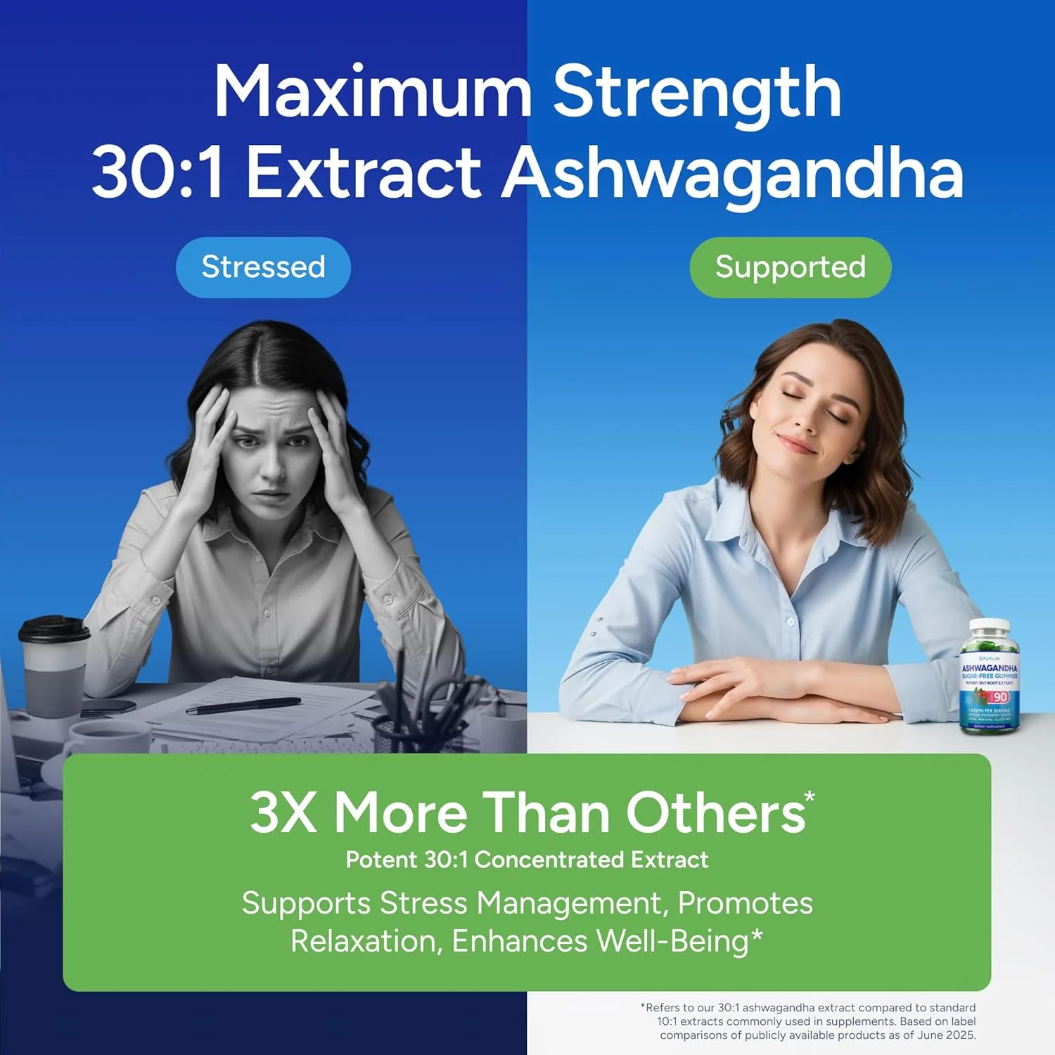 Ashwagandha Gummies for Anxiety & Stress Relief - Vegan Mood Support for Men & Women 90ct - Image 4