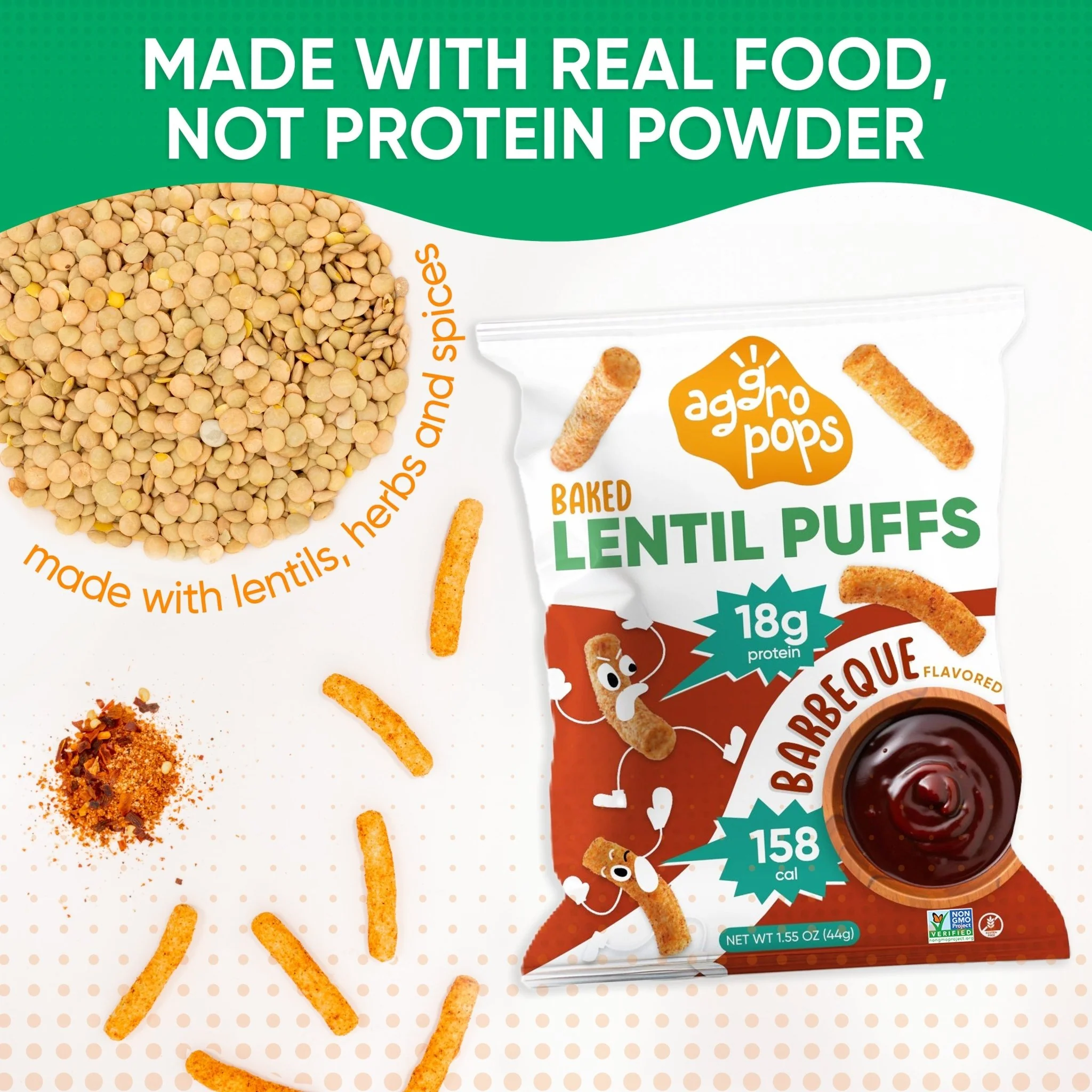Aggropops Lentil Puffs | FREE SHIPPING| 18g protein & 158 Cal per bag! - Image 3