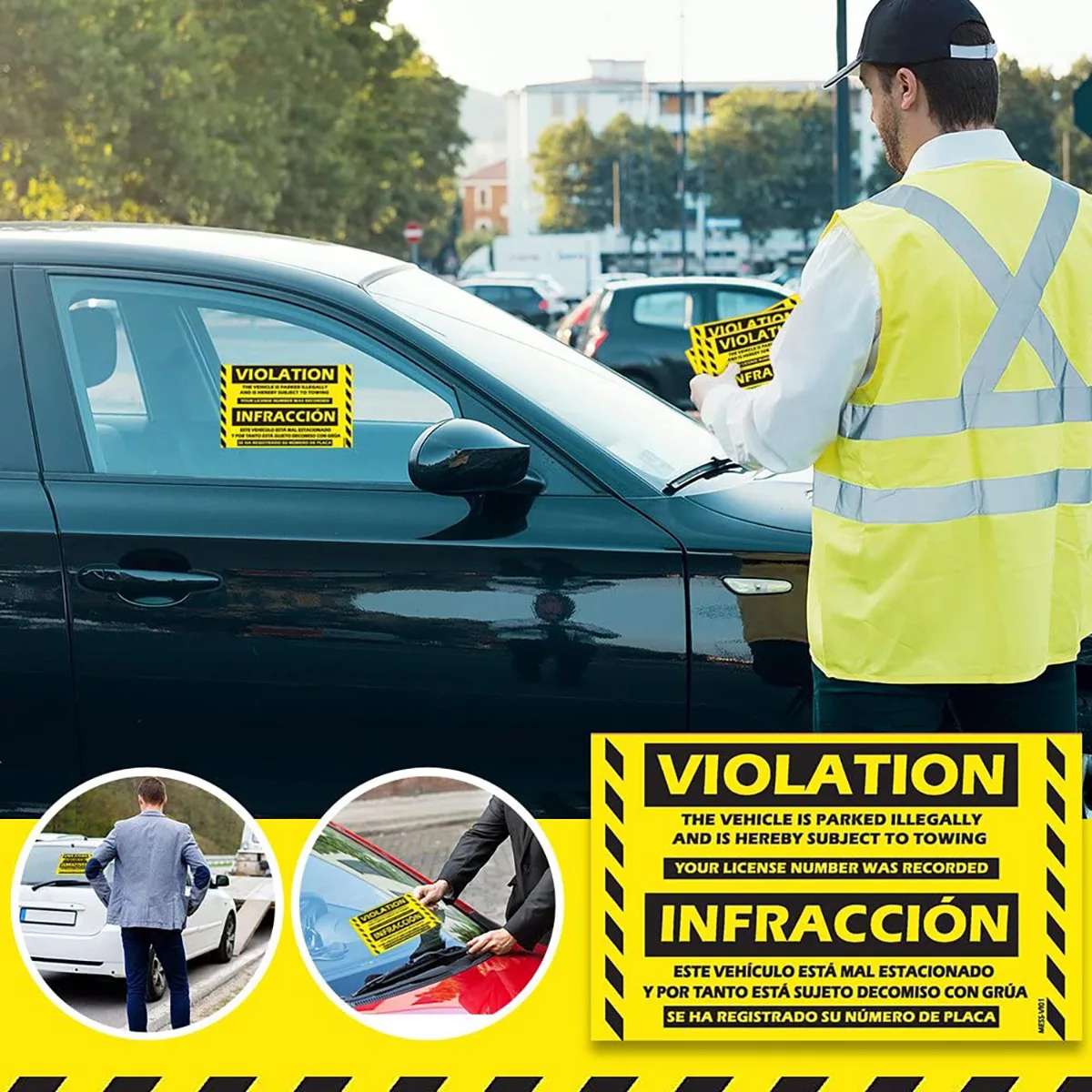 "Bilingual Spanish Violation" Yellow Very Hard to Remove Parking Stickers - Image 6