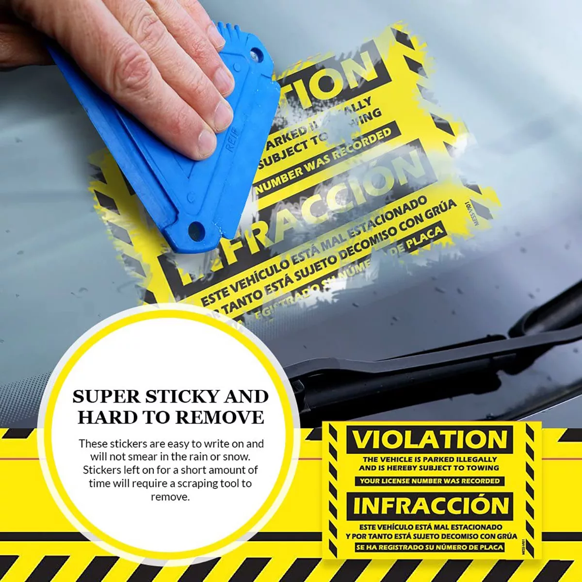 "Bilingual Spanish Violation" Yellow Very Hard to Remove Parking Stickers - Image 8