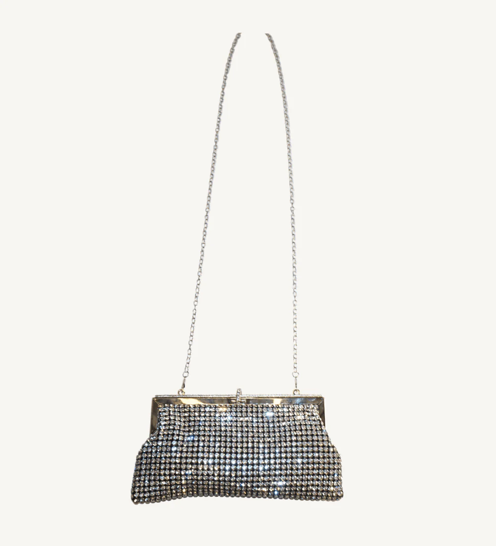 Black with Crystals Frame Clutch - Image 3
