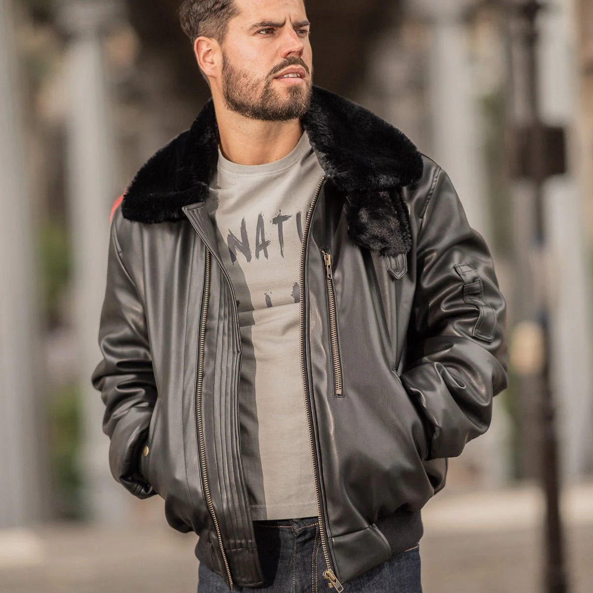 Roland Black Vegan Aviator Jacket (Men) - Image 2