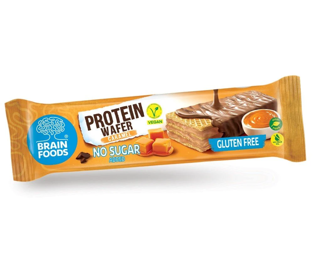 BRAIN FOODS Caramel Chocolate Protein Gluten Free Vegan Wafers, Box of 12 - Image 2