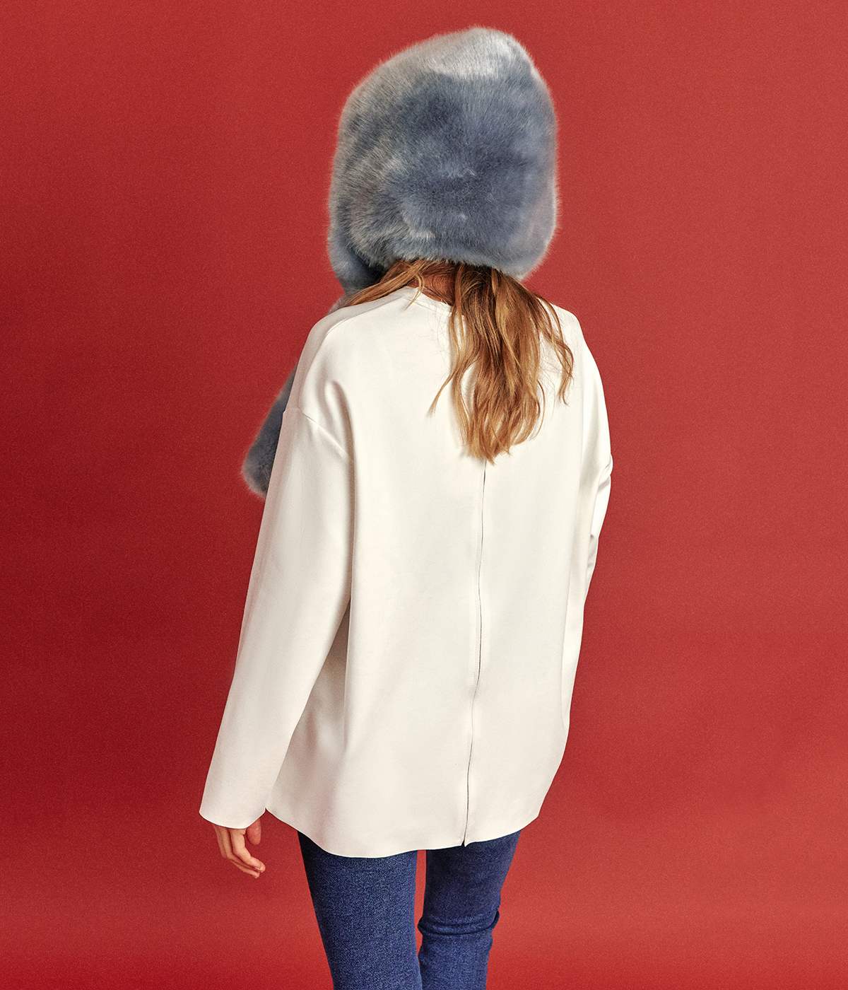 Suzon Sky Blue Vegan Fur Hooded Scarf - Image 5