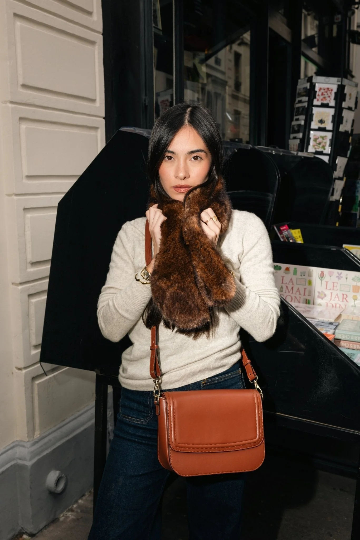 Joséphine Warm Brown Vegan Fur Scarf - Image 2