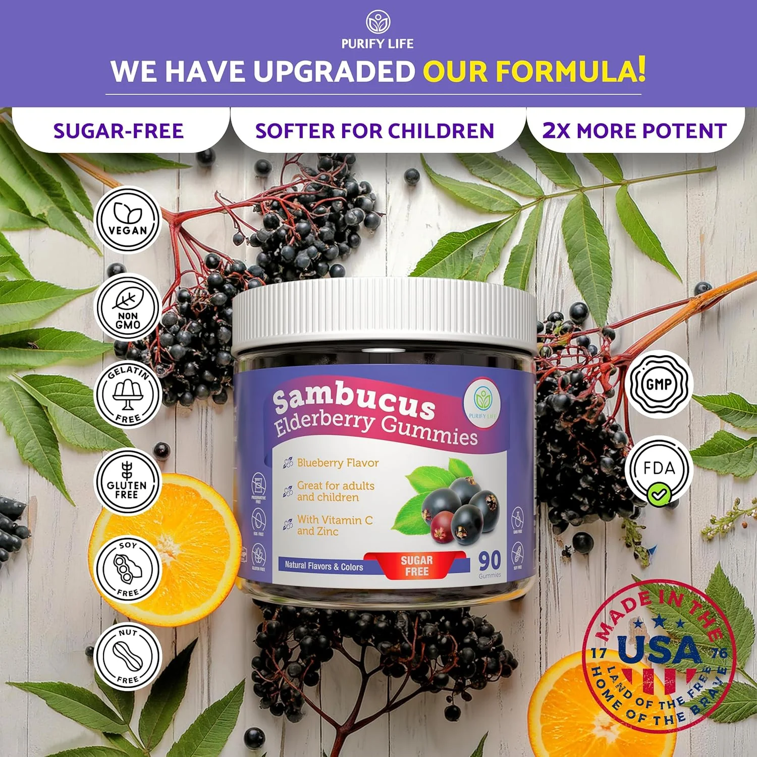 Elderberry Gummies With Zinc & Vitamin C - For Kids and Adults - 90 Gummy Supply - Image 3