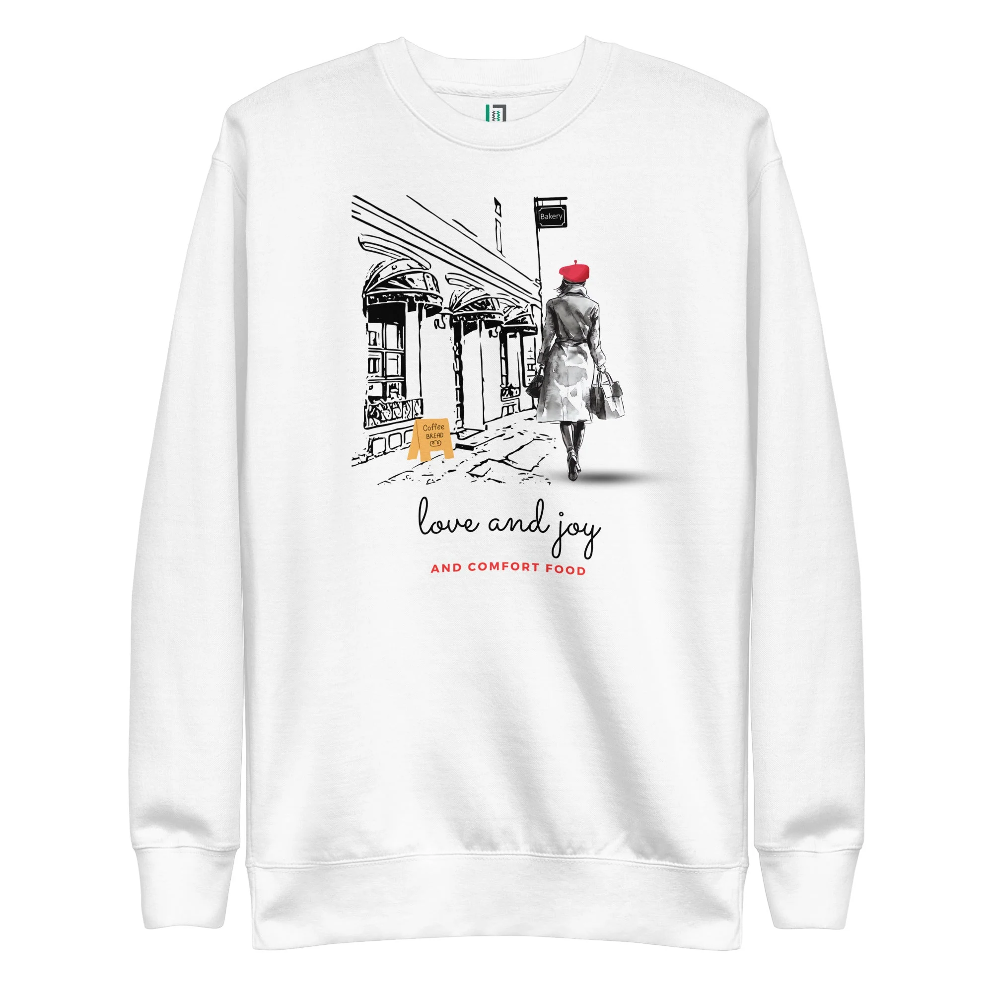 Elegant Holiday Sweatshirt (Love, Joy, Comfort Food)