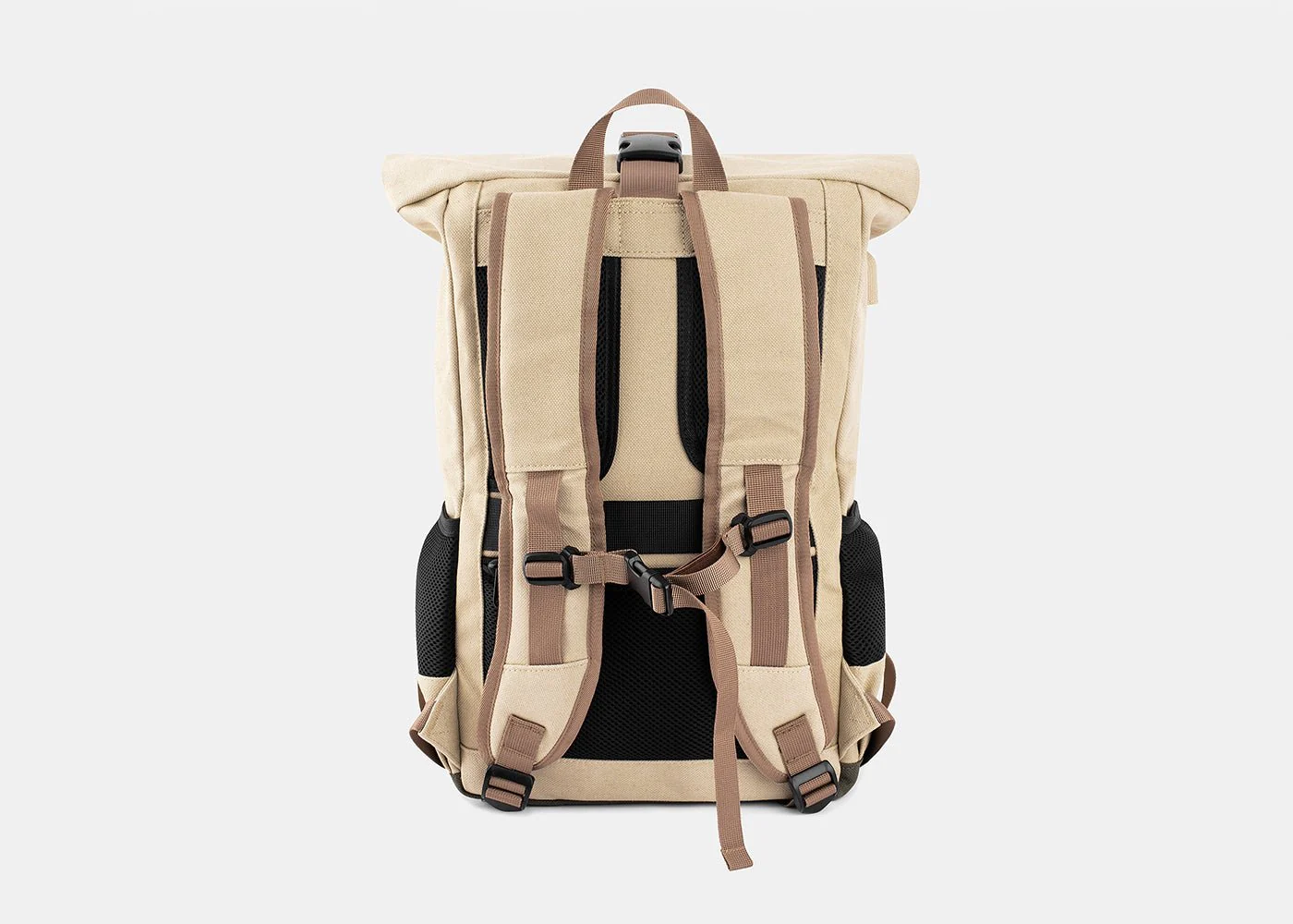 Everyday Hemp Rolltop Backpack in Beige and Red - Image 3