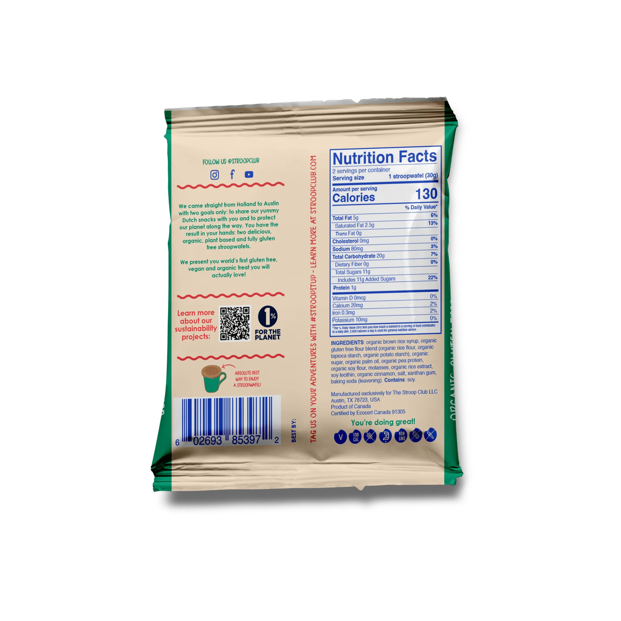 Gluten Free and Plant Based Traditional Caramel Organic Stroopwafels (box of 12x 2-pack - 24 total) - Image 4