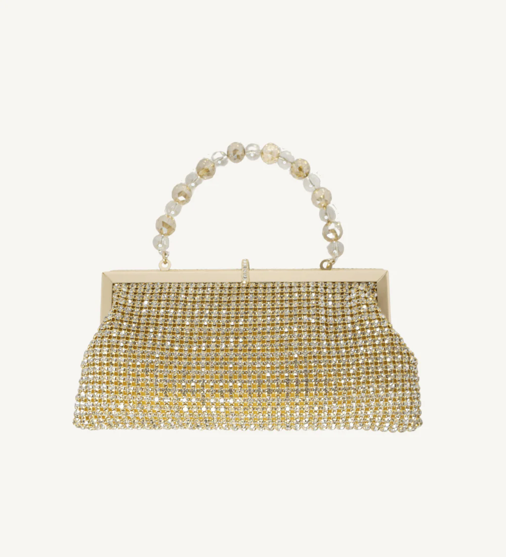Gold with Crystals Frame Clutch - Image 2