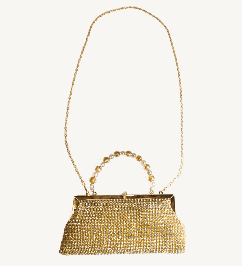 Gold with Crystals Frame Clutch - Image 3