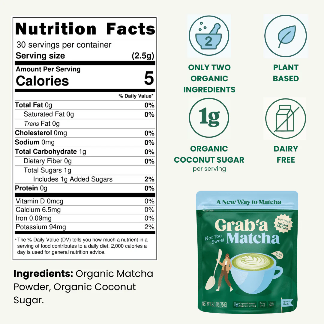 Grab’a Matcha Organic Instant Slightly Sweetened Matcha Green Tea Powder, Easy to Make Matcha Latte Mix, 30 servings, From Uji Japan (75g / 2.65oz) - Image 4