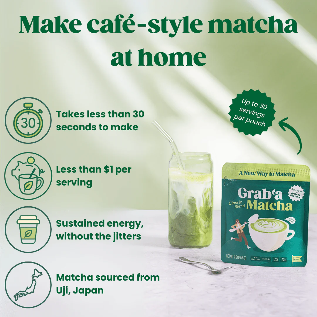 Grab’a Matcha Organic Instant Slightly Sweetened Matcha Green Tea Powder, Easy to Make Matcha Latte Mix, 30 servings, From Uji Japan (75g / 2.65oz) - Image 5