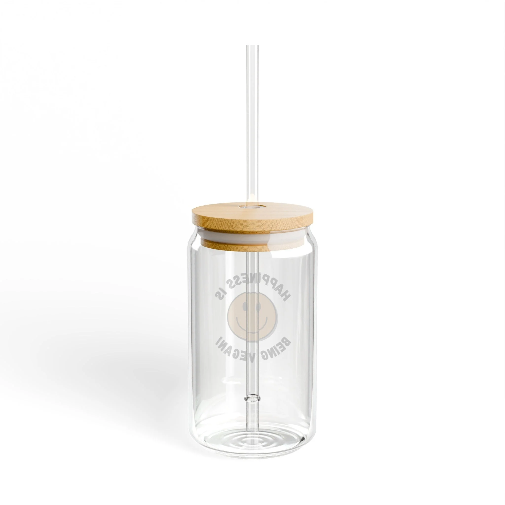 Happiness is Vegan - Jar Glass, 16oz - Image 3