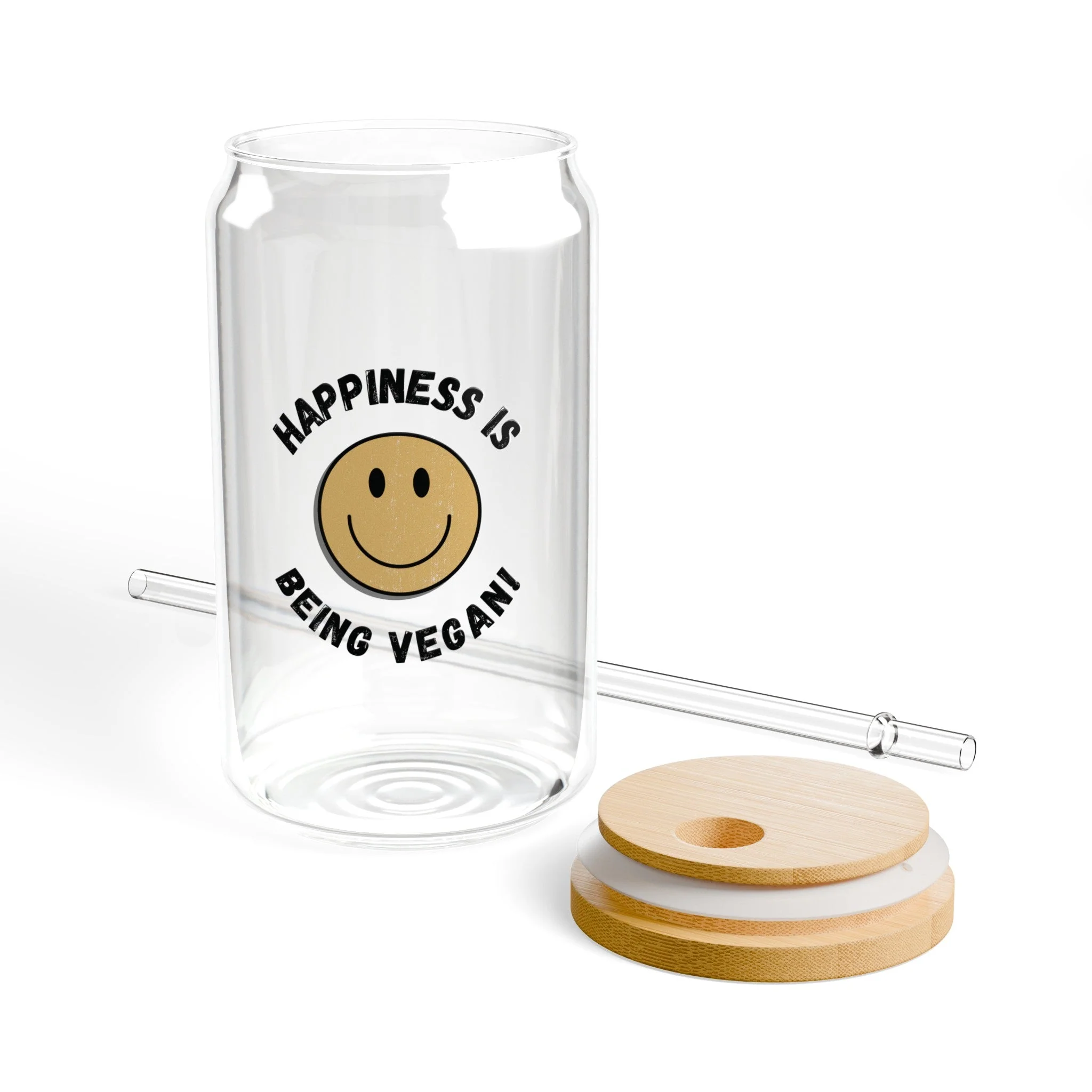 Happiness is Vegan - Jar Glass, 16oz - Image 5