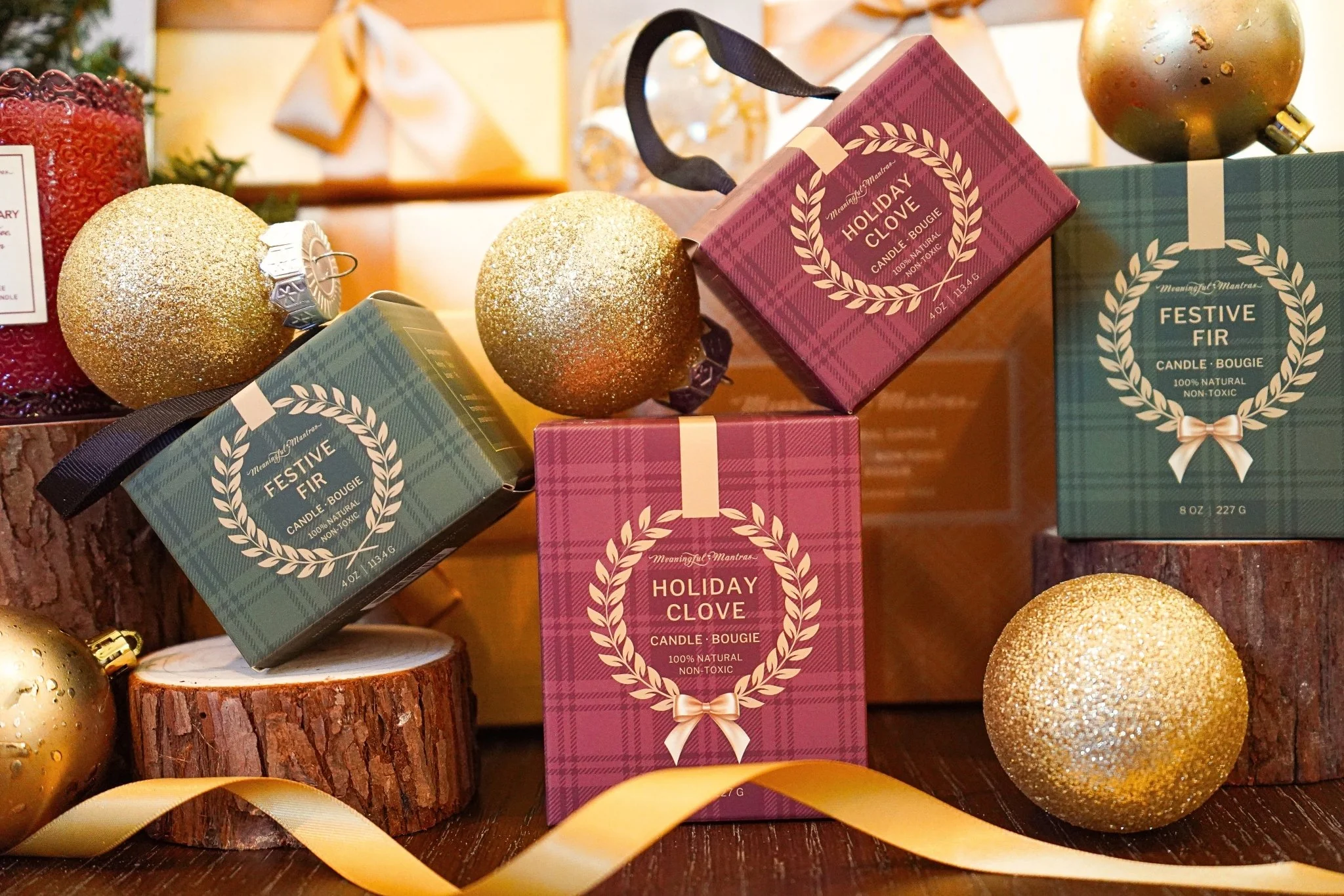 Holiday Ornament Candle Trio 4oz Natural Candle Ellie Collection - Image 3
