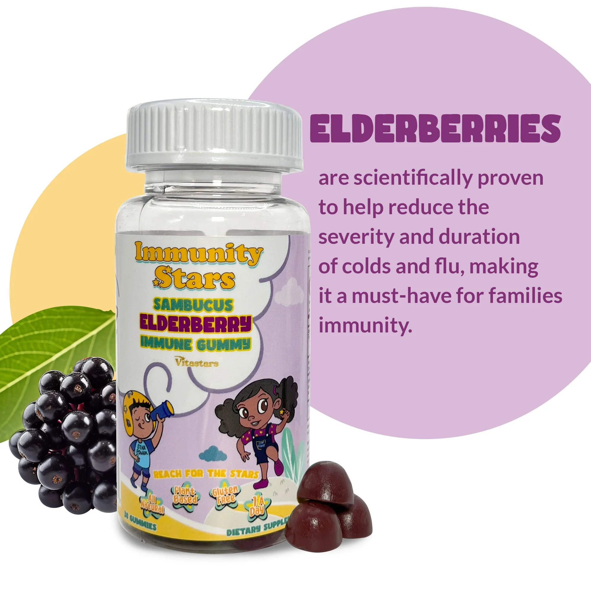 Immunity Stars Elderberry Gummies with Vitamin C and Zinc, Sambucus Elderberry Family Immune Boost Gummies, 30 Gummies Delicious Defense for Kids and Adults - Image 2