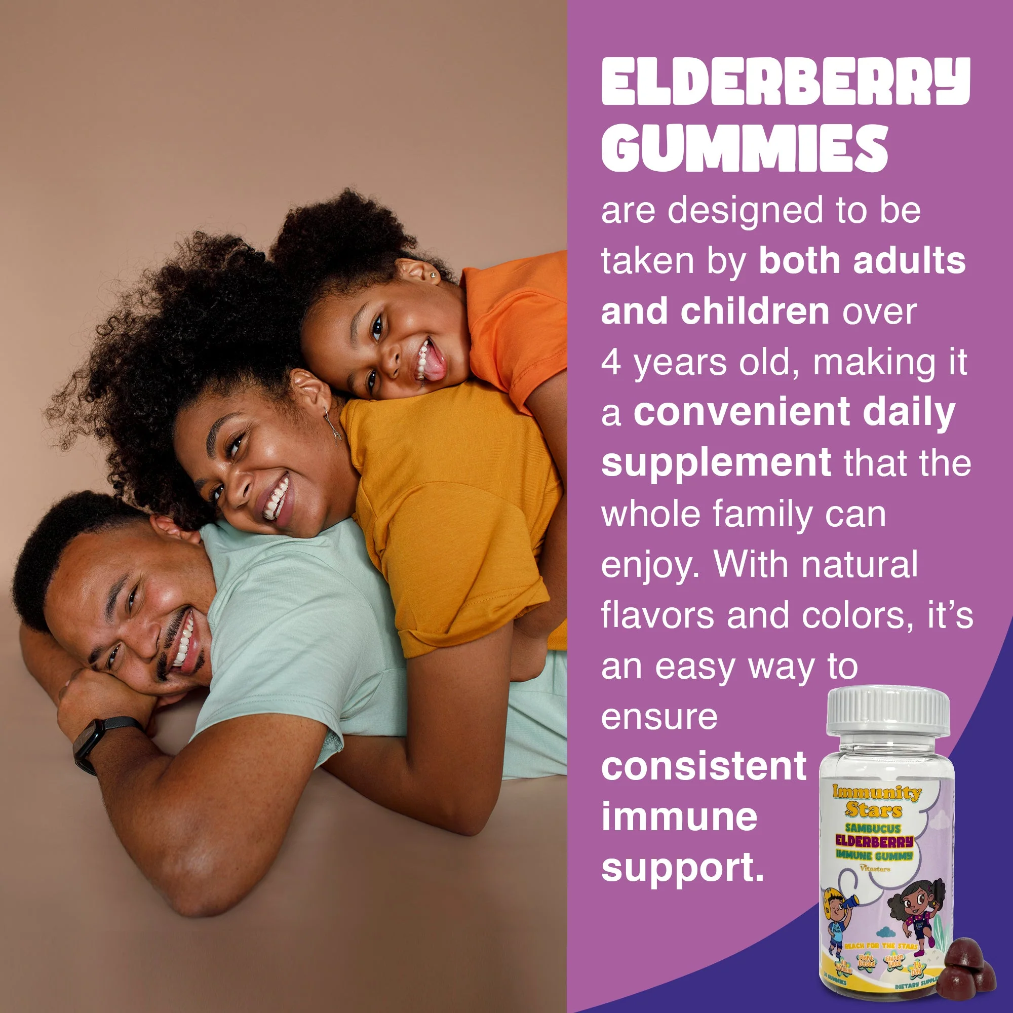 Immunity Stars Elderberry Gummies with Vitamin C and Zinc, Sambucus Elderberry Family Immune Boost Gummies, 30 Gummies Delicious Defense for Kids and Adults - Image 4