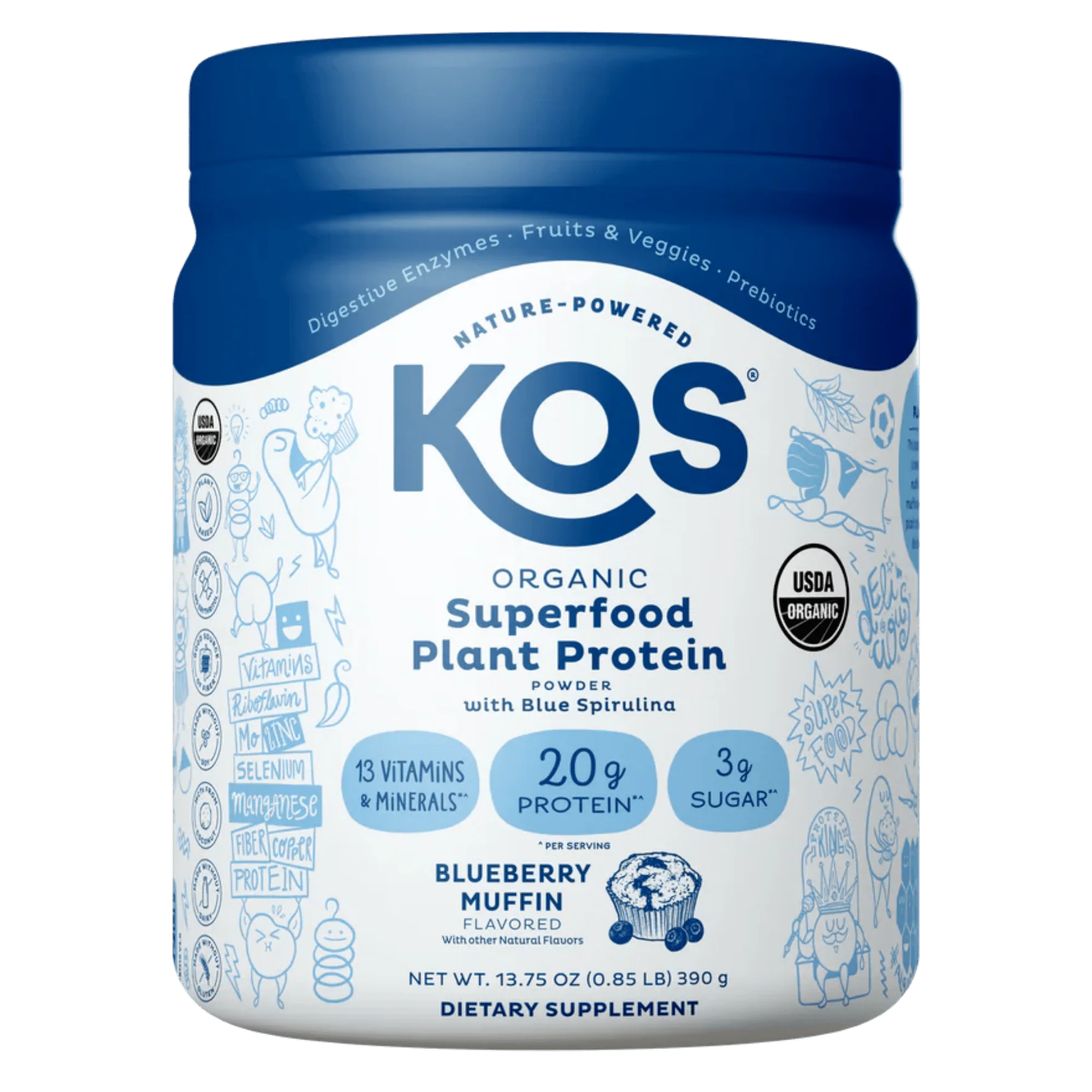 KOS Organic Plant Protein, Blueberry Muffin, 10 servings