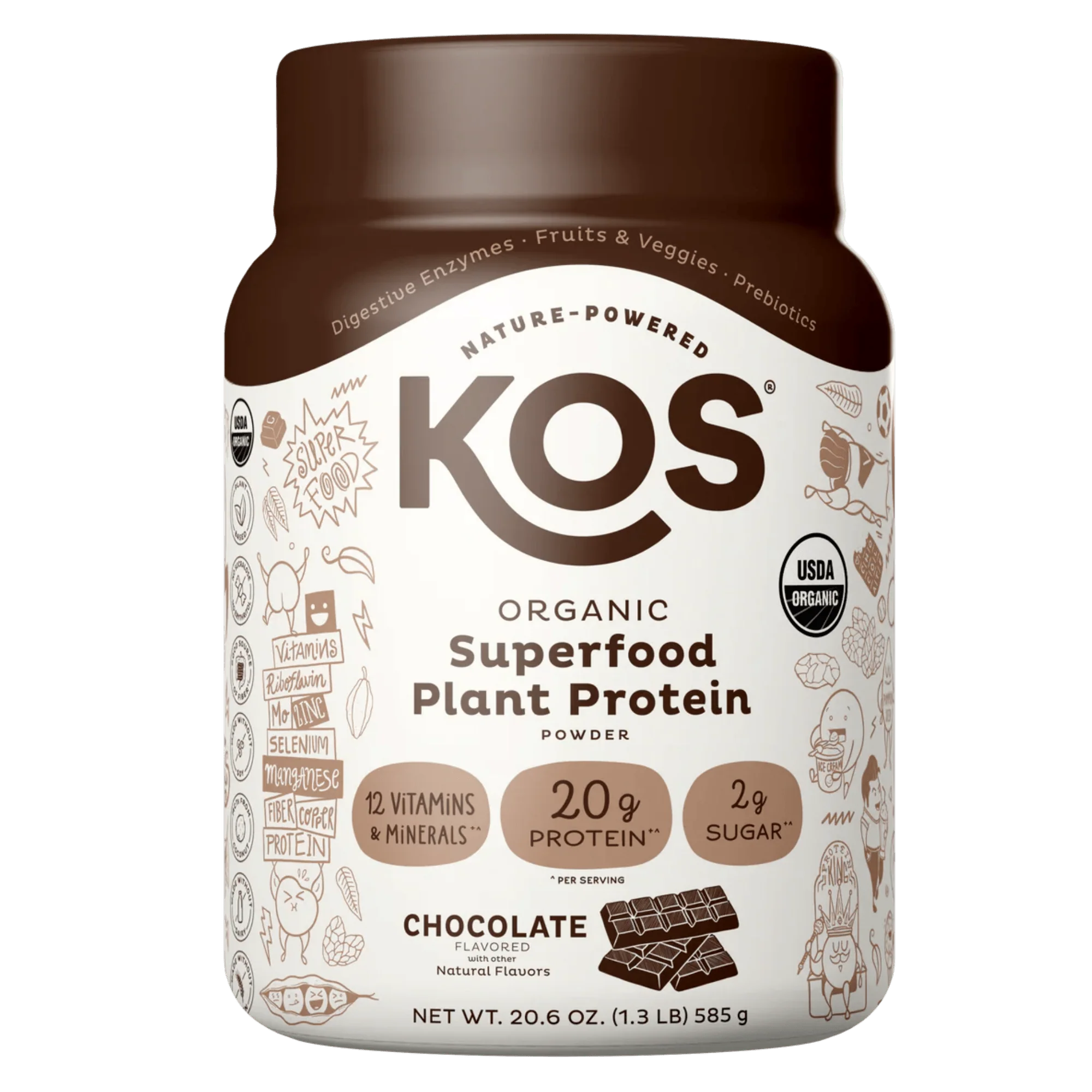 KOS Organic Plant Protein, Chocolate, 15 Servings
