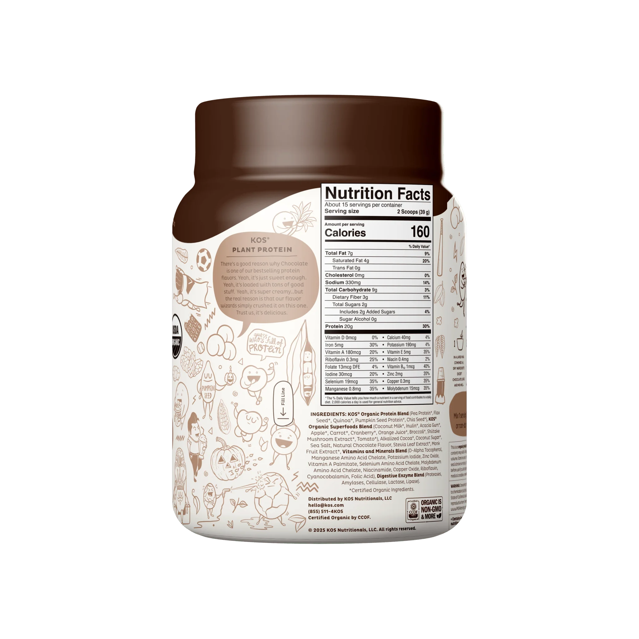 KOS Organic Plant Protein, Chocolate, 15 Servings - Image 2
