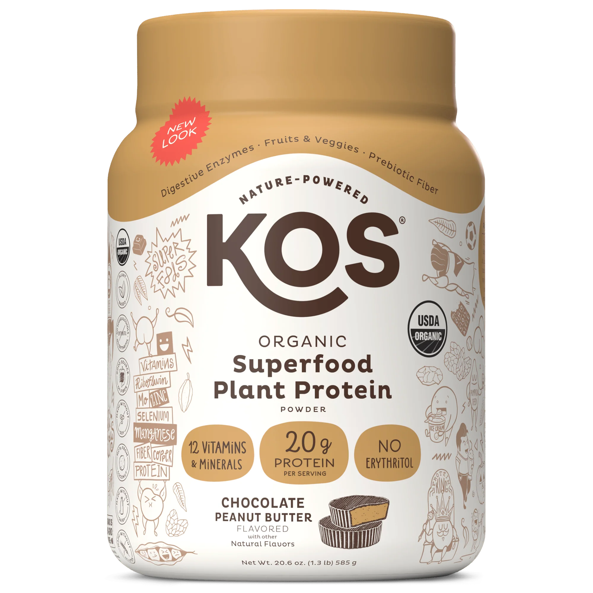 KOS Organic Plant Protein, Chocolate Peanut Butter, 15 Servings