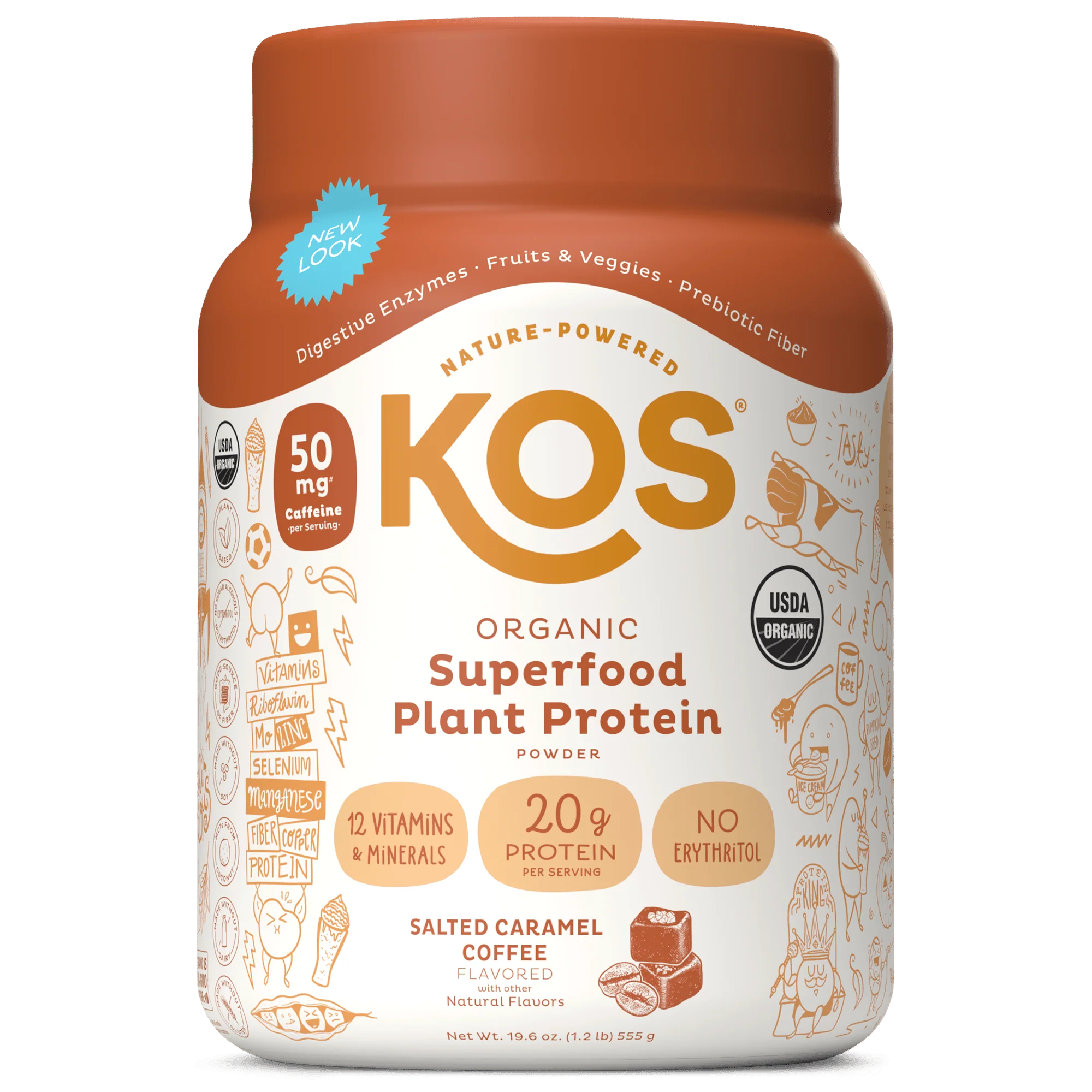 KOS Organic Plant Protein, Salted Caramel Coffee, 15 Servings
