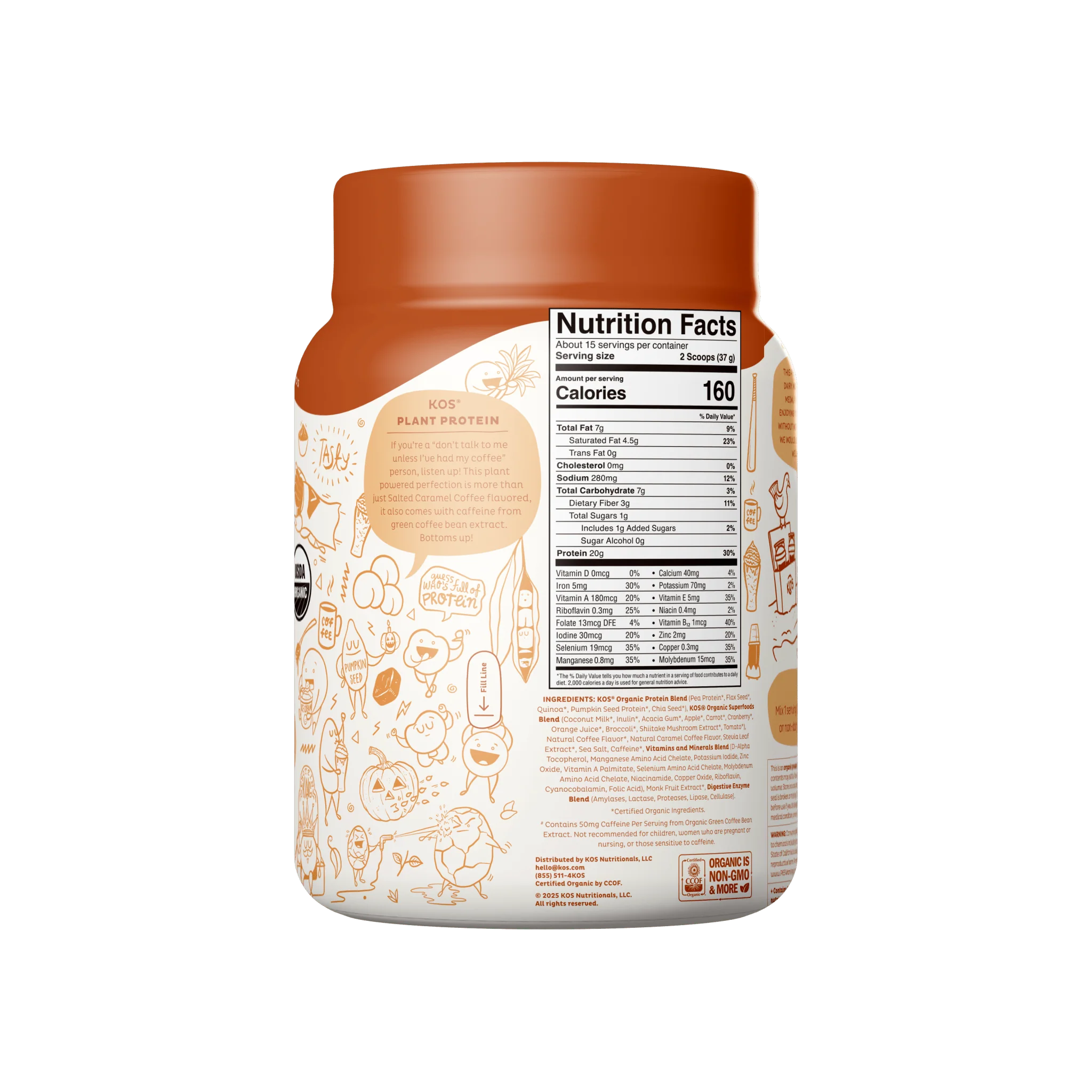 KOS Organic Plant Protein, Salted Caramel Coffee, 15 Servings - Image 2