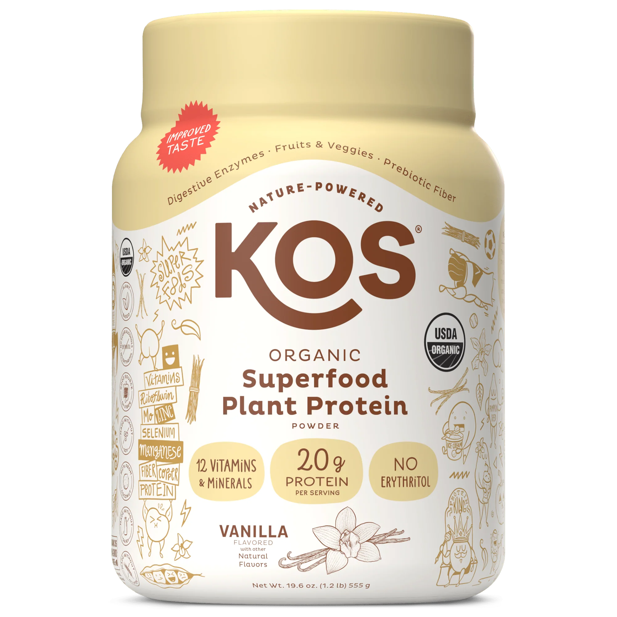 KOS Organic Plant Protein, Vanilla, 15 Servings