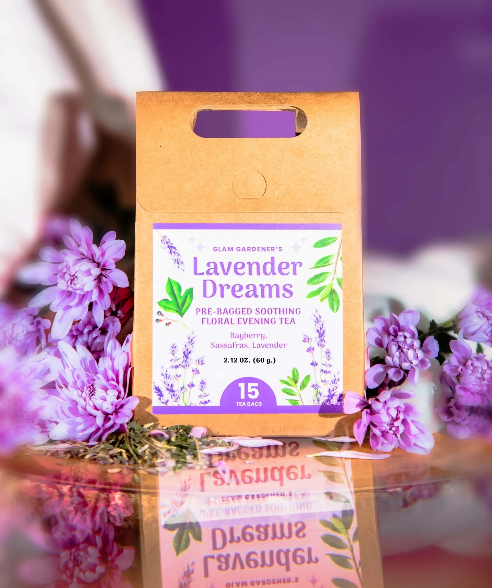 LAVENDER DREAMS • Soothing, floral evening pre-bagged tea with Wildcrafted Sassafras, Bayberry & Organic Lavender