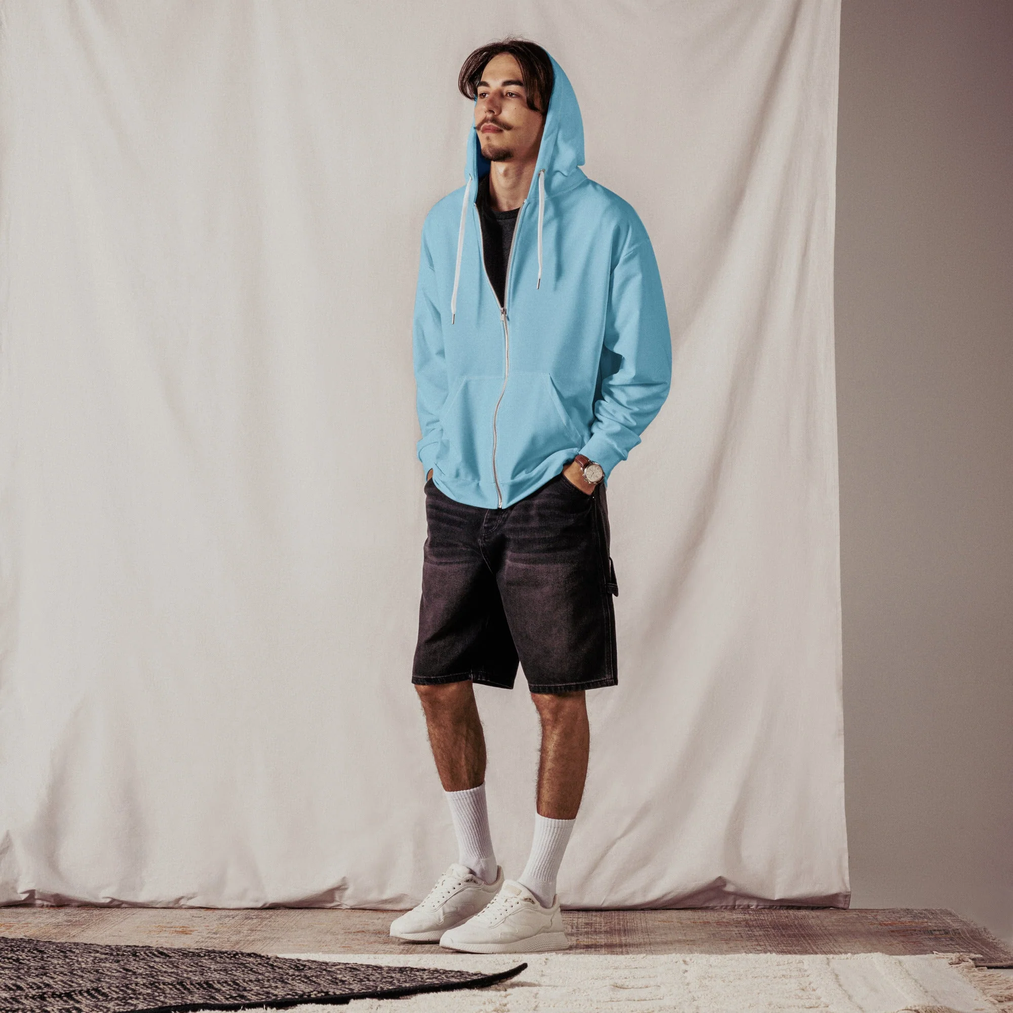 Light Blue Sustainable Hoodie, Unisex Zip Up