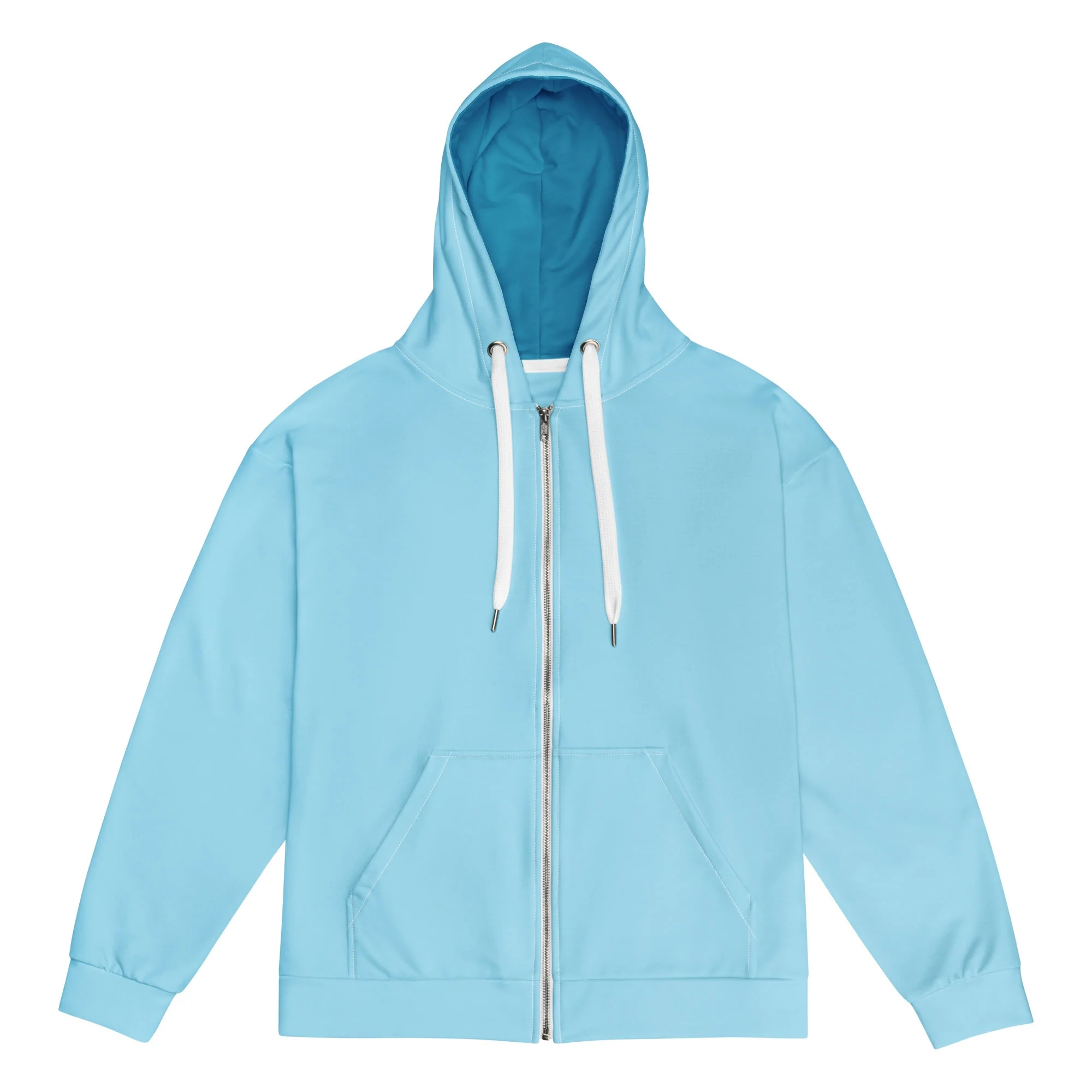 Light Blue Sustainable Hoodie, Unisex Zip Up - Image 4