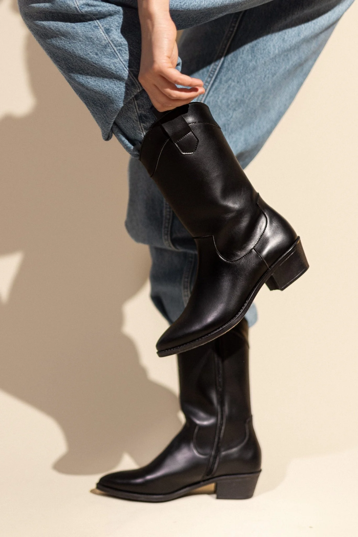 CARMEN – black plant-based leather cowboy boots - Image 3