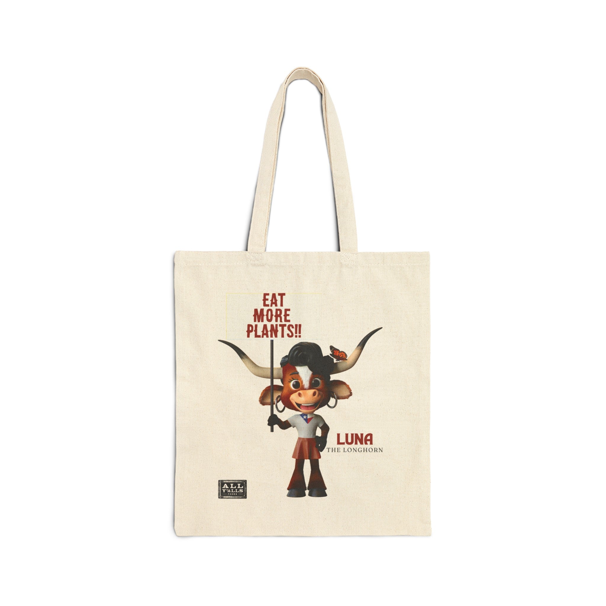 LUNA EAT MORE PLANTS Cotton Canvas Tote Bag