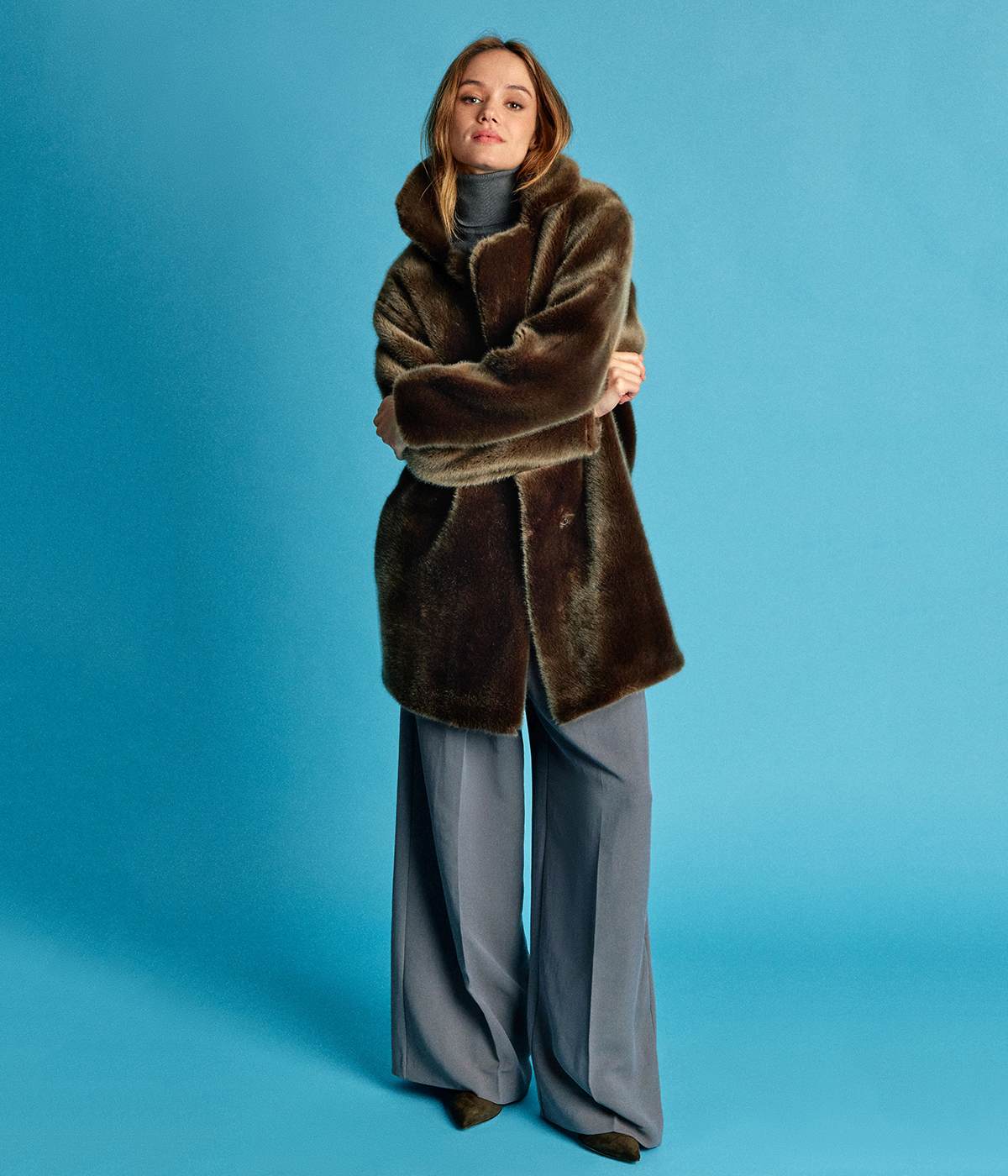 Babylone Ombre Green Vegan Fur Coat