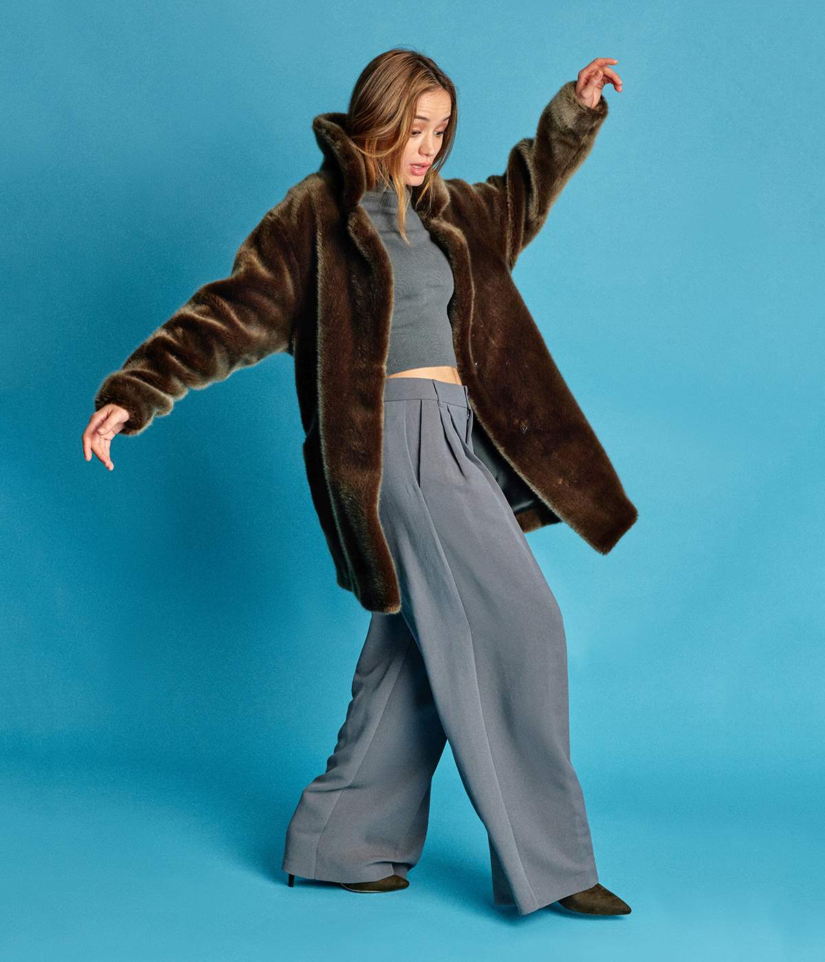 Babylone Ombre Green Vegan Fur Coat - Image 4