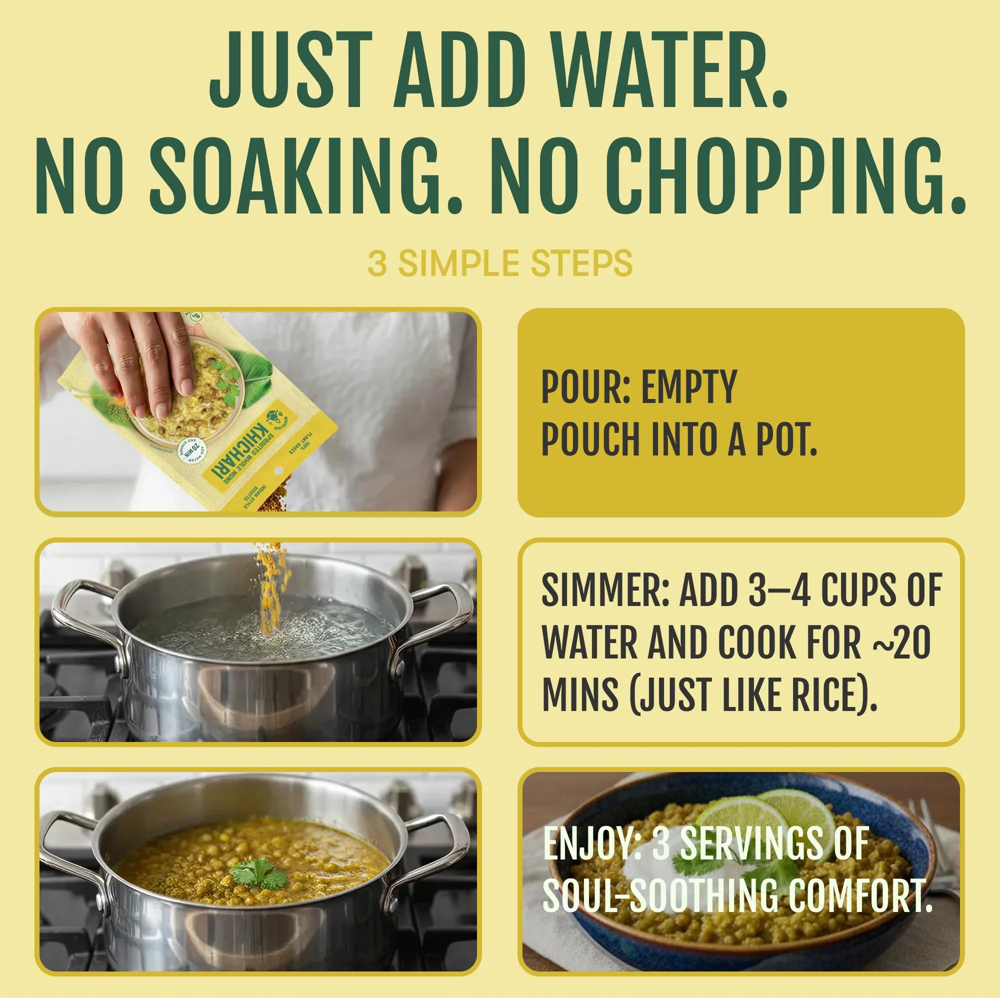 Sprouted Mung Khichari: Mild Ginger & Turmeric | 27g Plant Protein | 3 Servings - Image 5