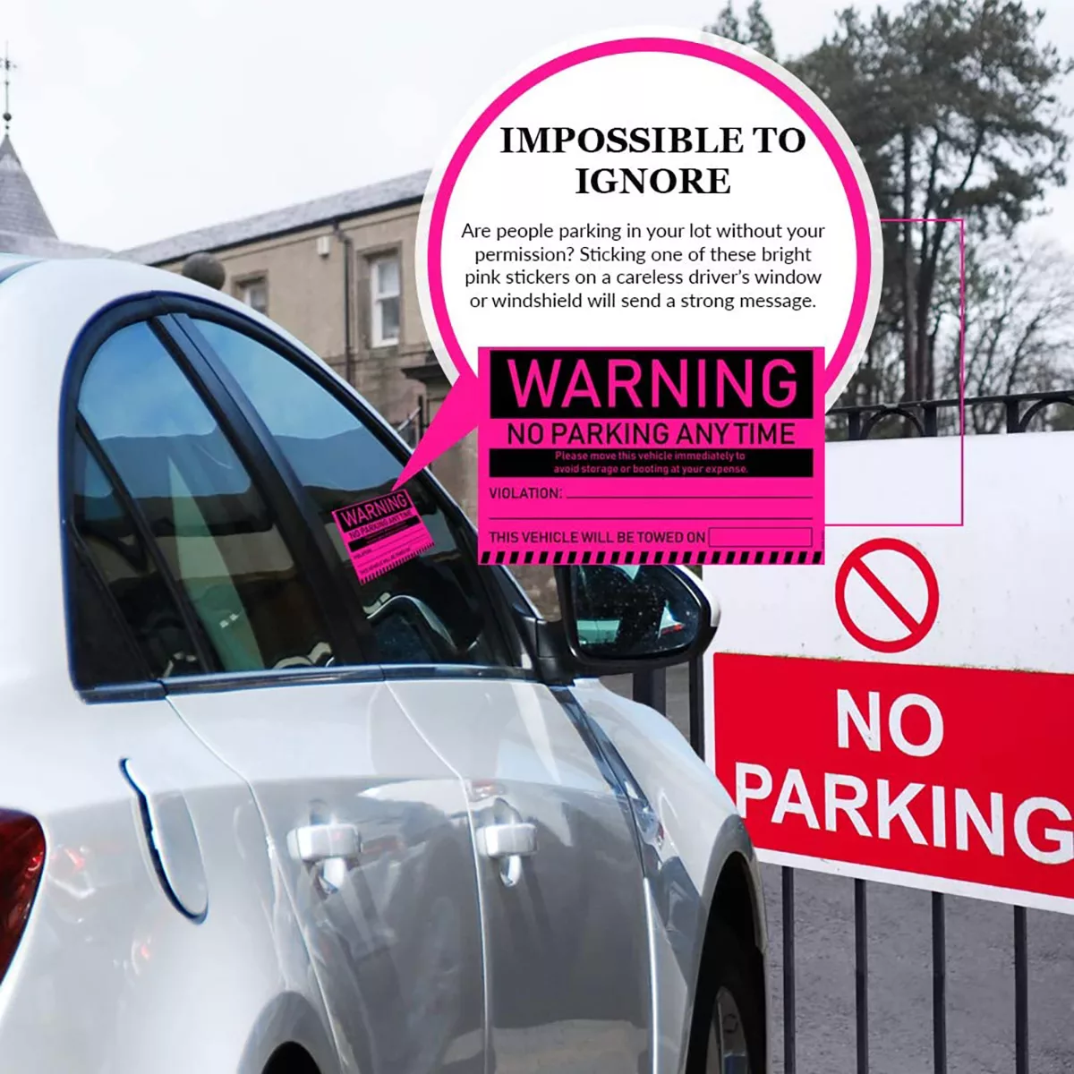 "No Parking Any Time" Pink Very Hard to Remove Parking Stickers - Image 3
