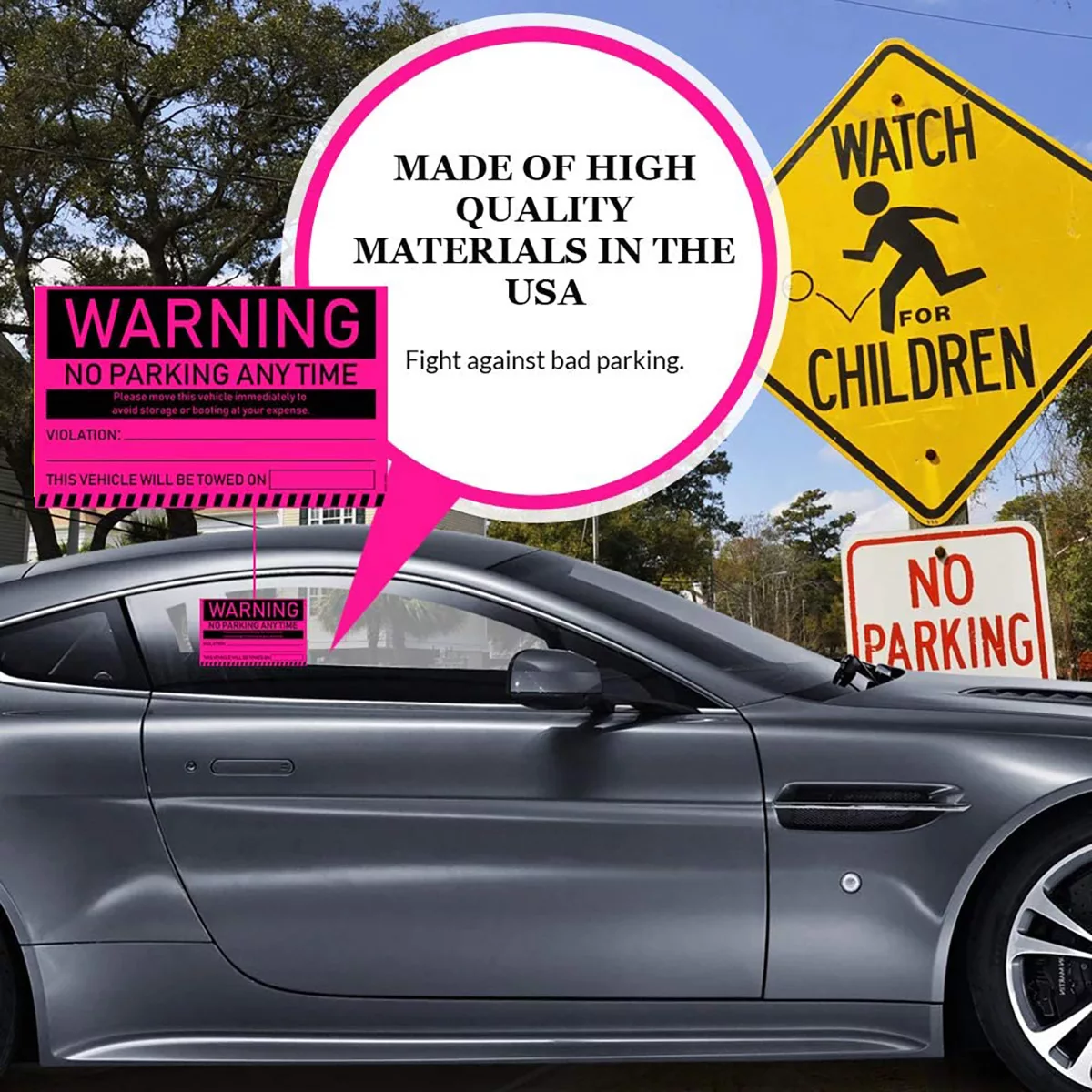 "No Parking Any Time" Pink Very Hard to Remove Parking Stickers - Image 5