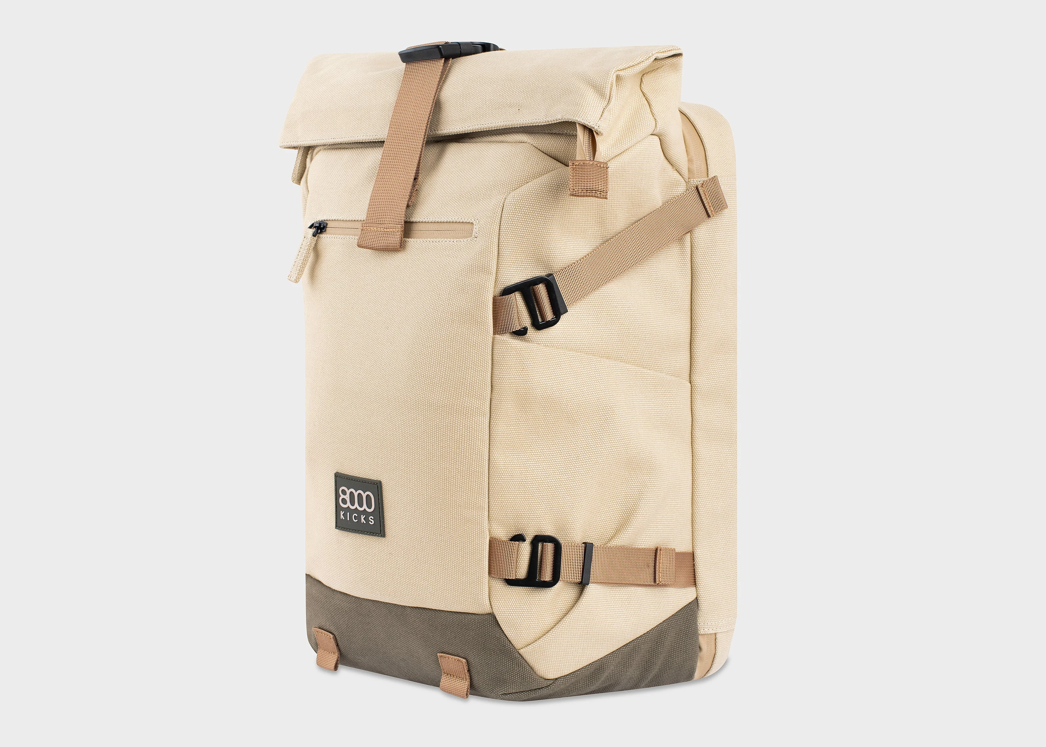Nomad Hemp Rolltop Backpack in Beige and Green - Image 2