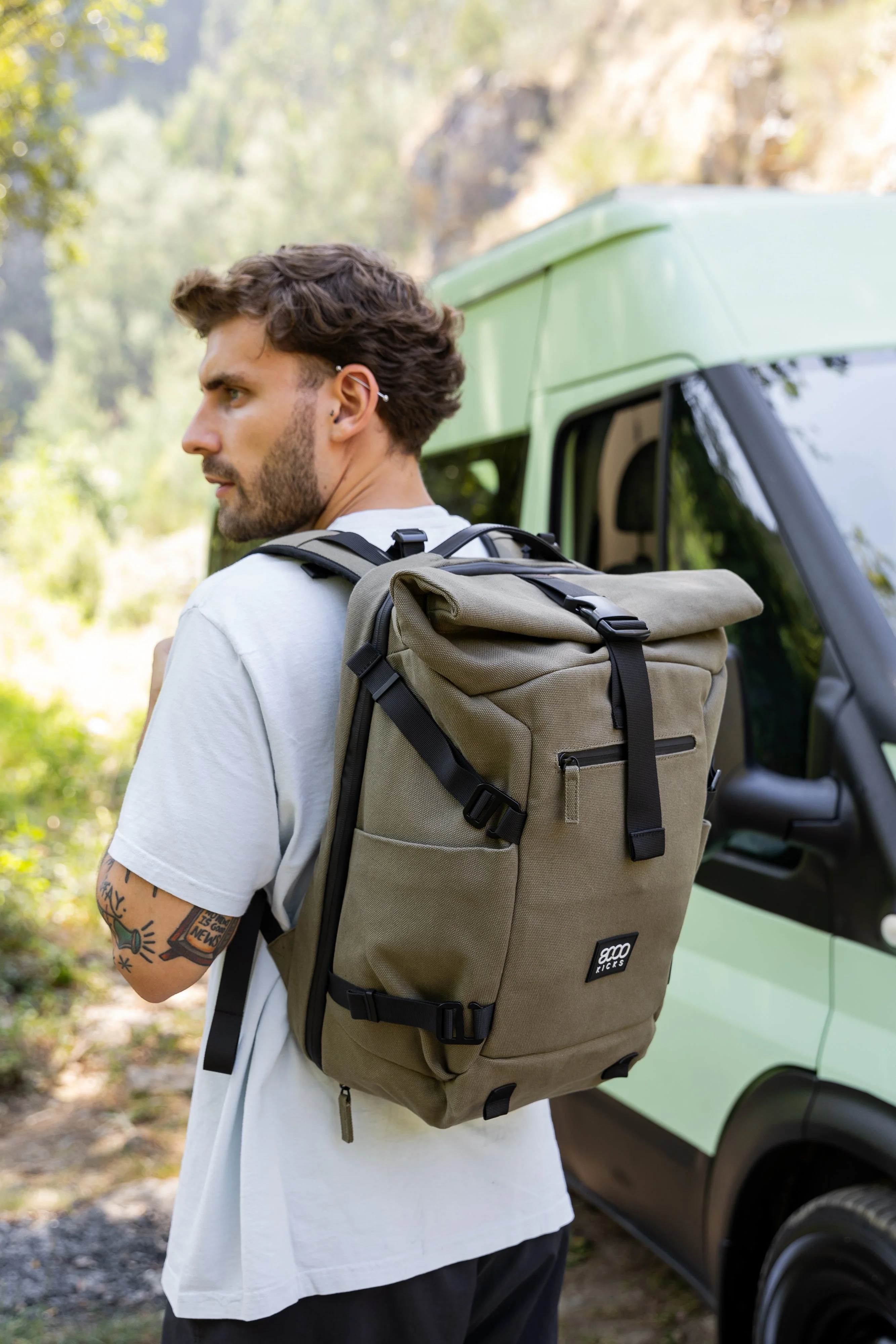 Nomad Hemp Rolltop Backpack in Dark Green - Image 7