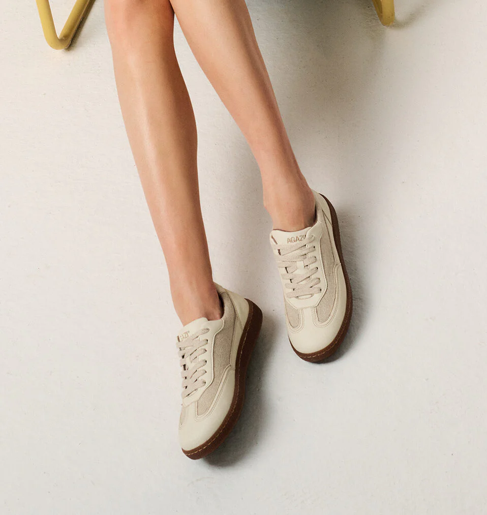 NOMAD SUN – beżowe sneakersy ze skóry jabłkowej i lnu - Image 6