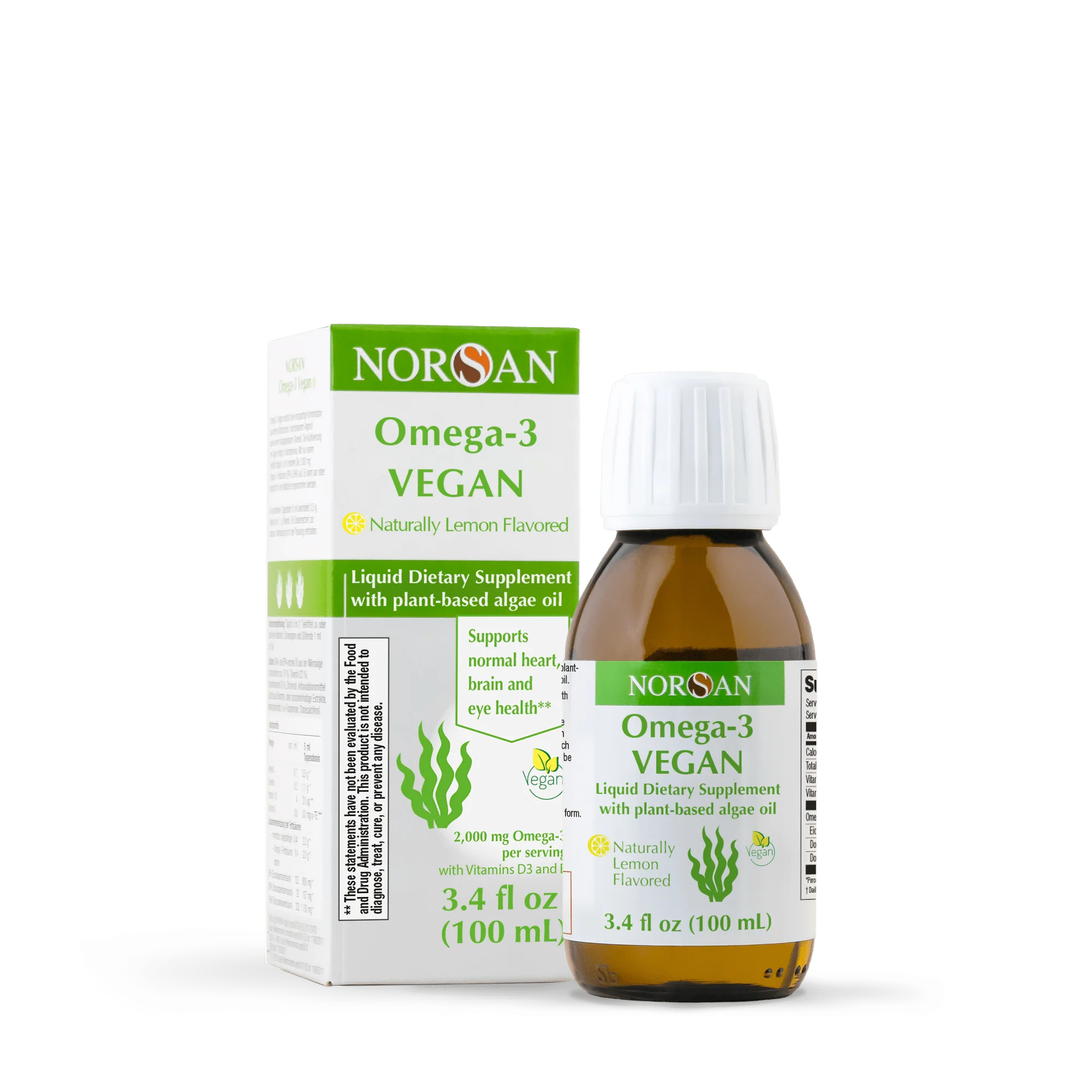 NORSAN OMEGA-3 VEGAN: Naturally Lemon Flavored - 3.4 fl oz (100 ml)