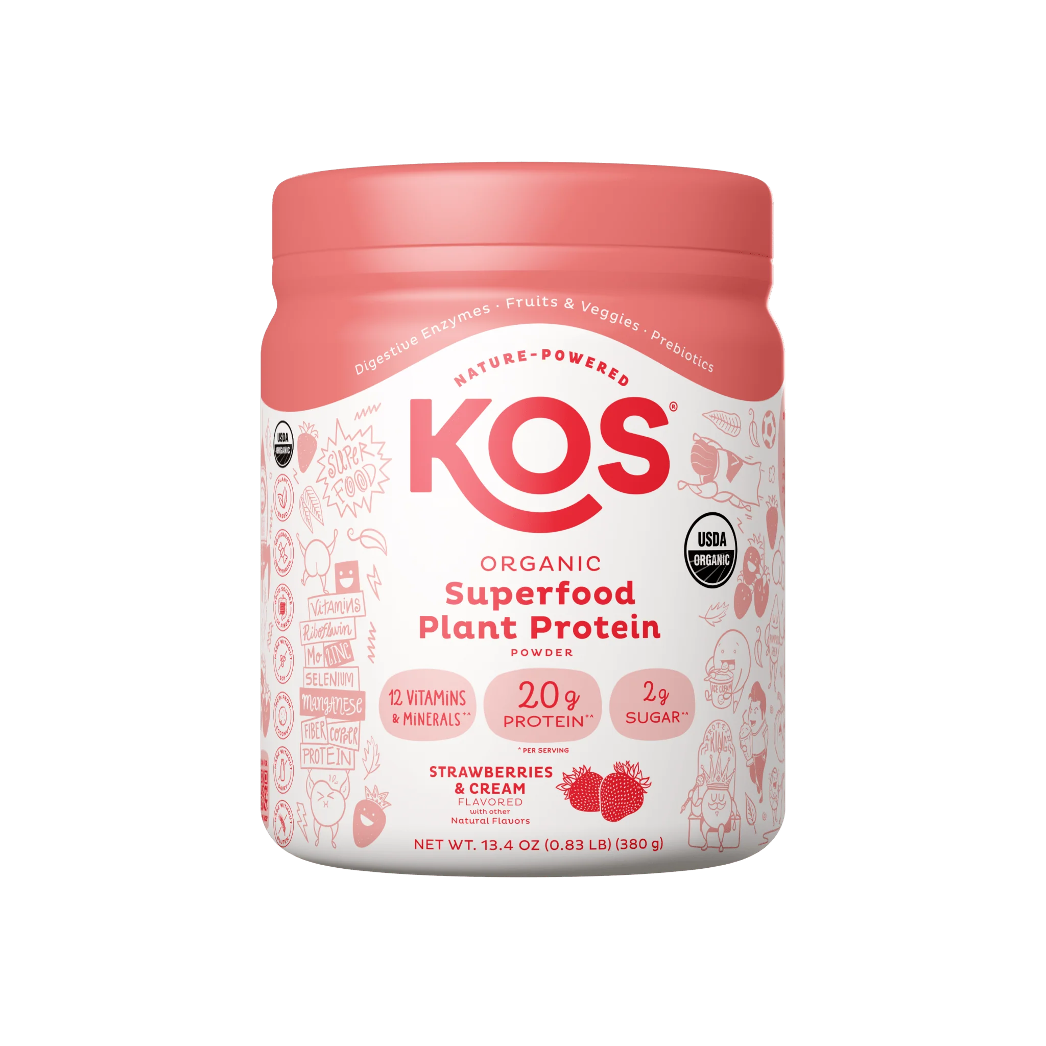 Organic Plant Based Protein Powder Strawberries & Cream Flavored, 10 Servings