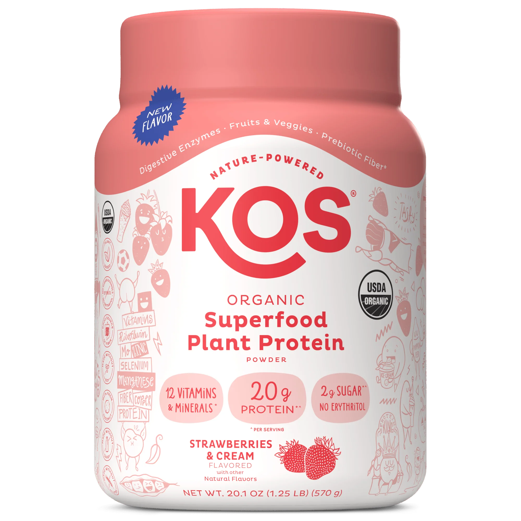Organic Plant Based Protein Powder Strawberries & Cream Flavored, 15 Servings