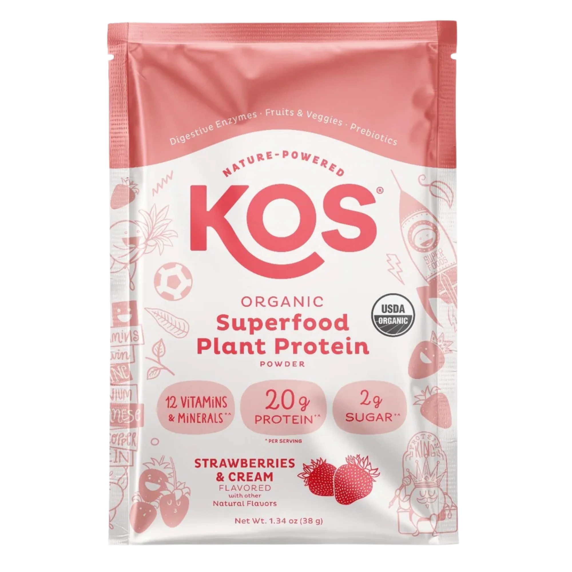 Organic Plant Protein, Strawberries & Cream, Single Serving