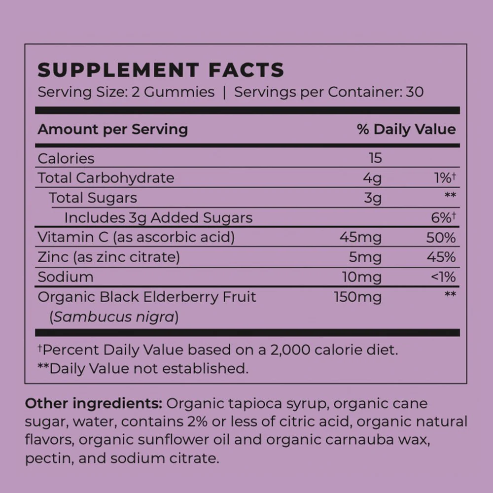 Organic Vegan Elderberry Vitamin C & Zinc Immunity Gummies - Image 2
